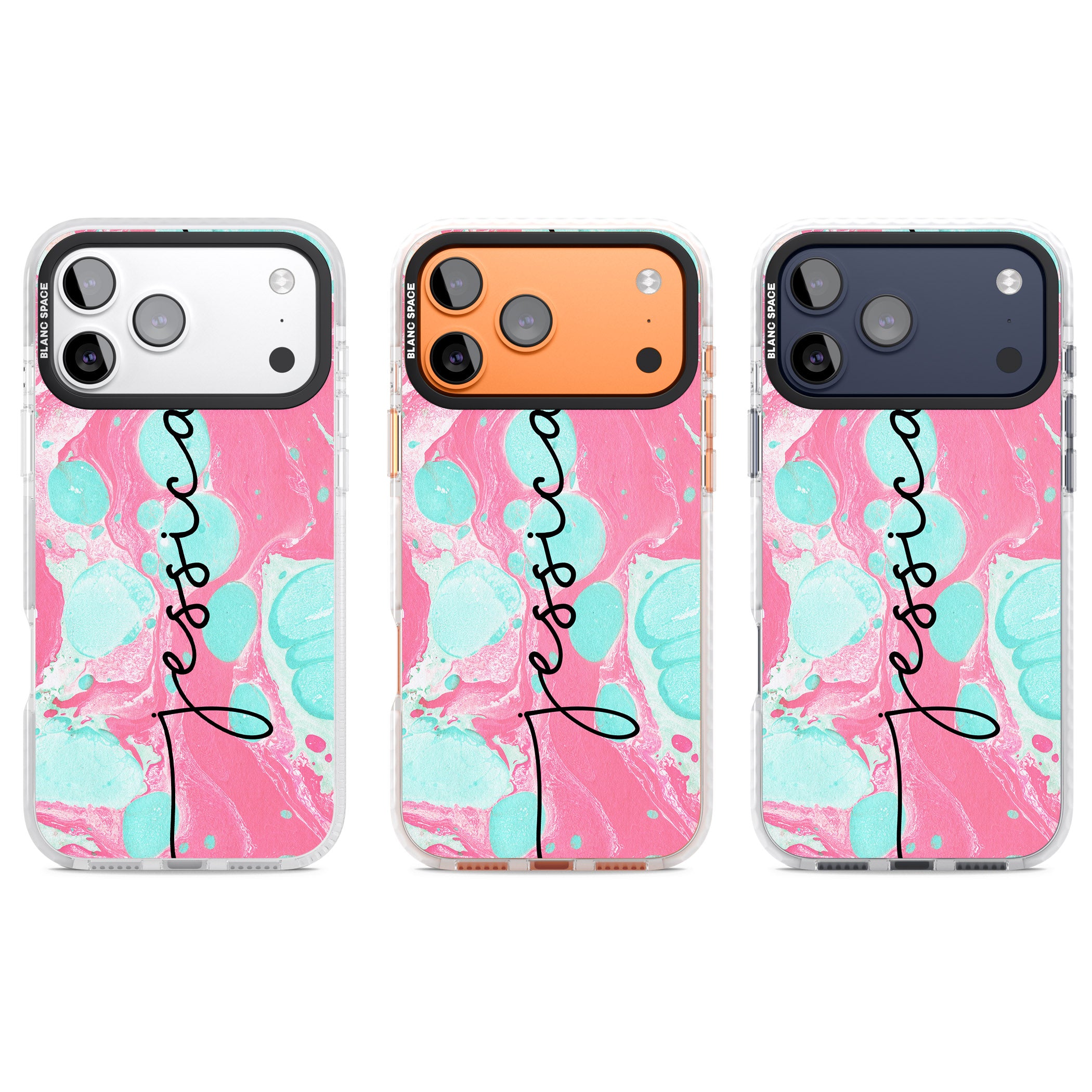 Personalised Turquoise & Pink Marbled iPhone 17 Pro Impact Clear Phone Case APT Impact Protection