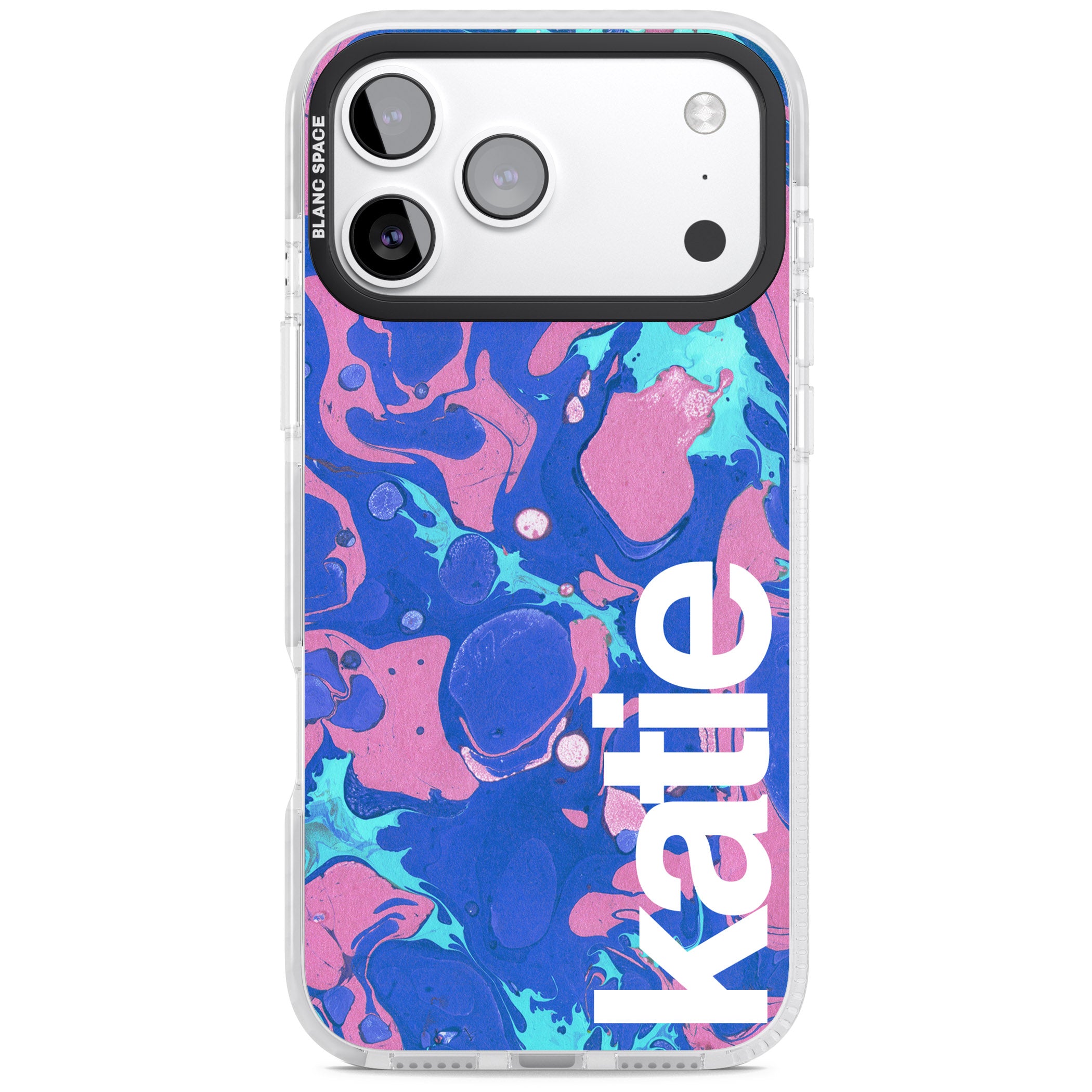 Personalised Navy & Turquoise Marbled iPhone 17 Pro Impact Clear Phone Case