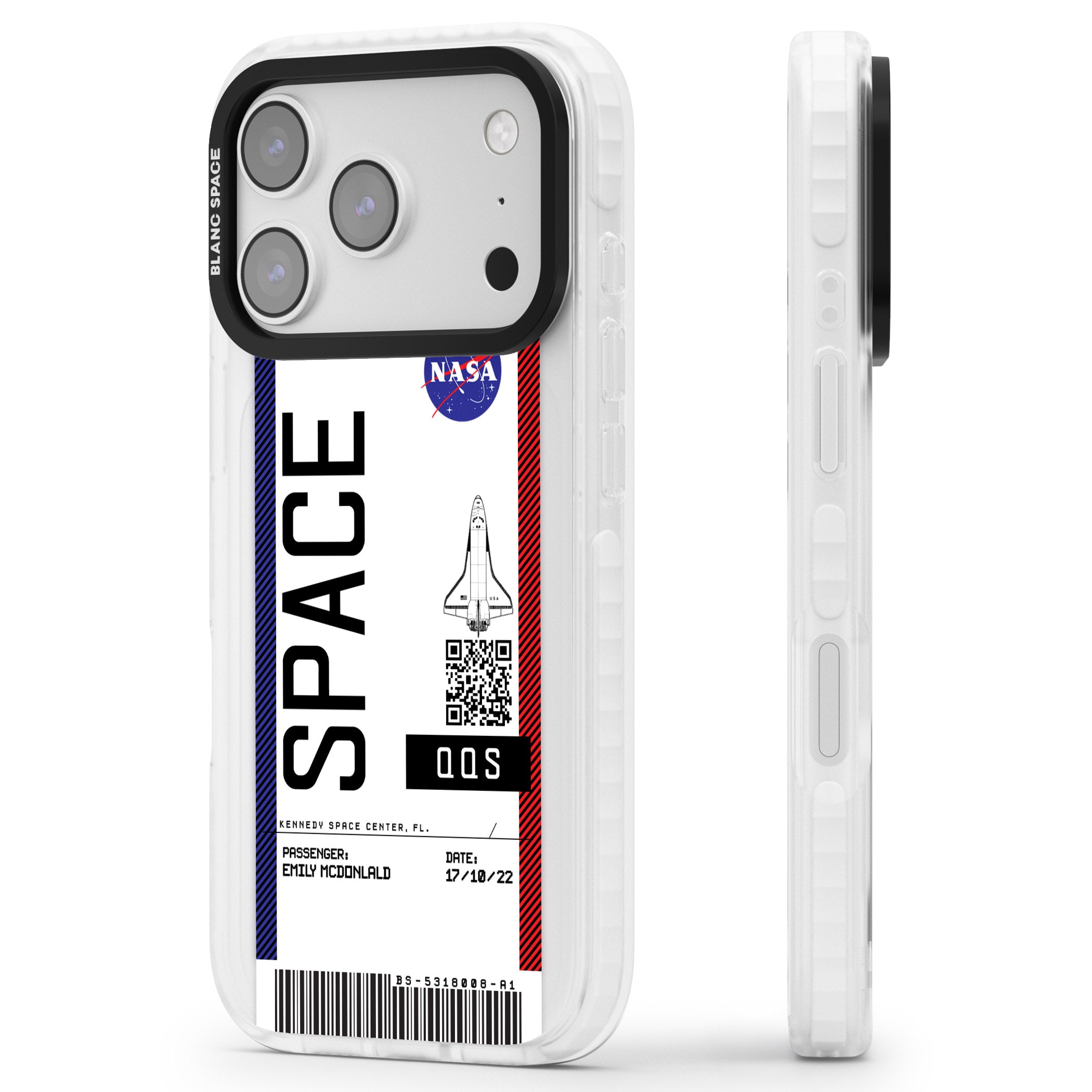 Personalised Nasa Boarding Pass (Light) iPhone 17 Pro Impact Clear Phone Case Side Profile