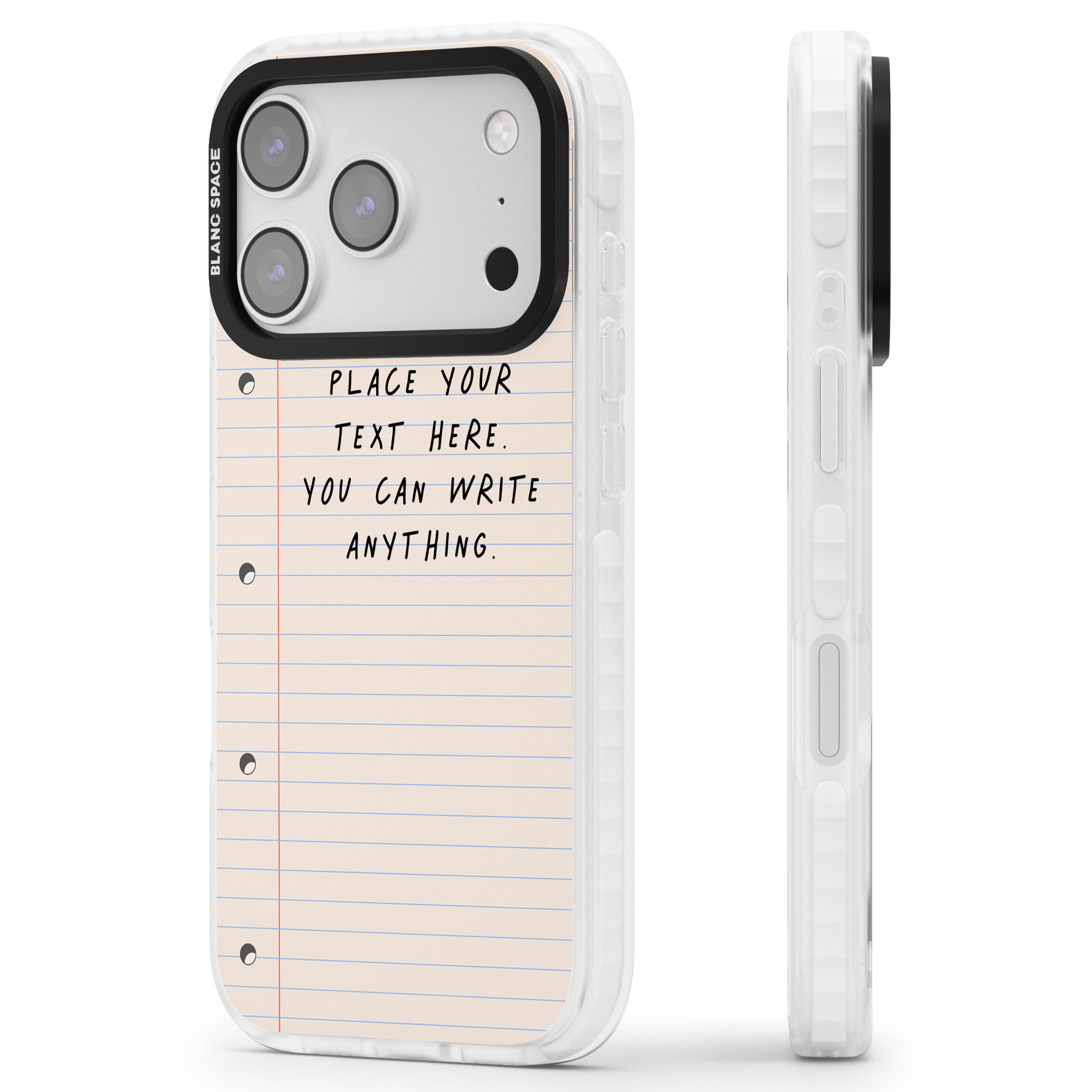 Personalised Lined Paper iPhone 17 Pro Impact Clear Phone Case Side Profile