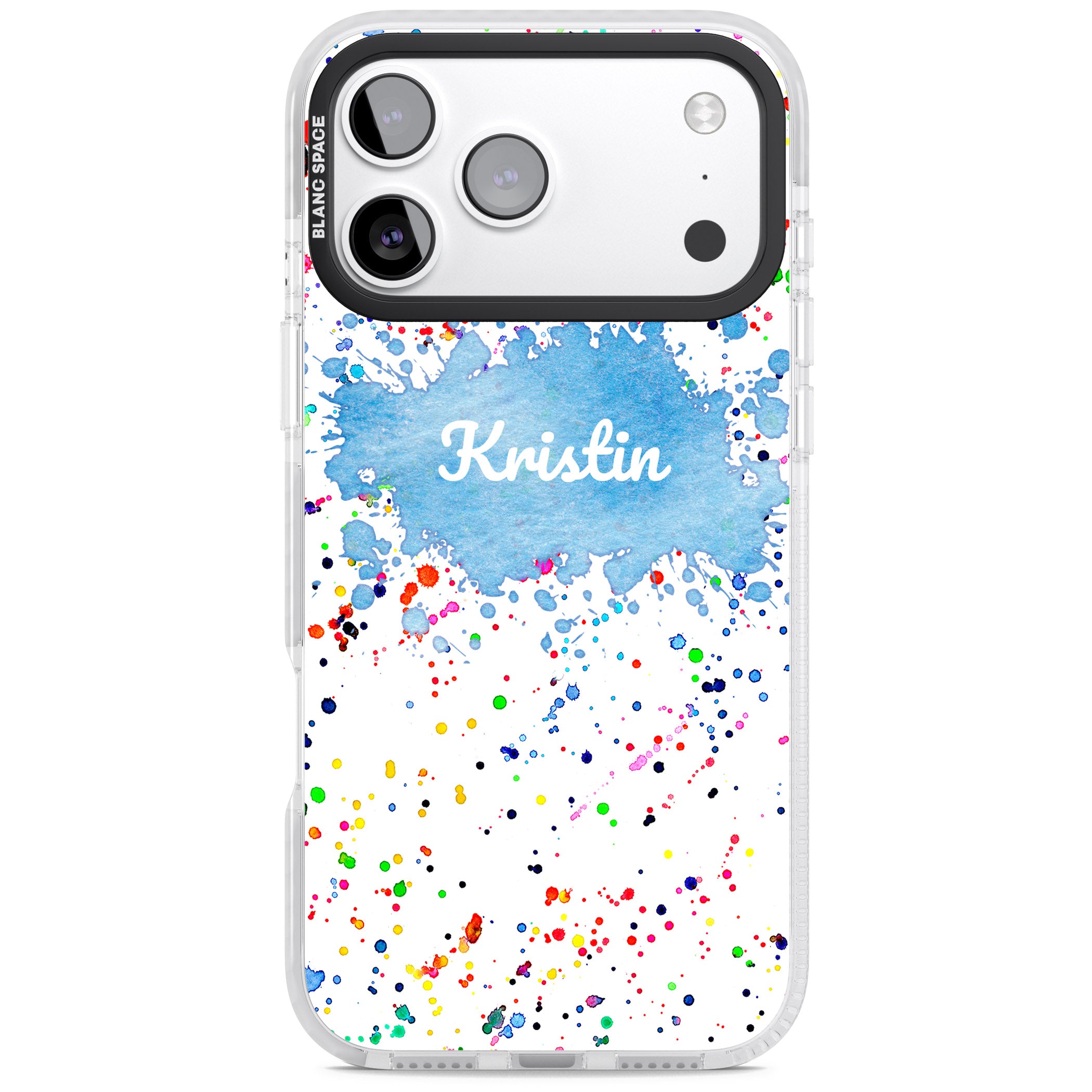 Personalised Rainbow Splatter Name iPhone 17 Pro Impact Clear Phone Case