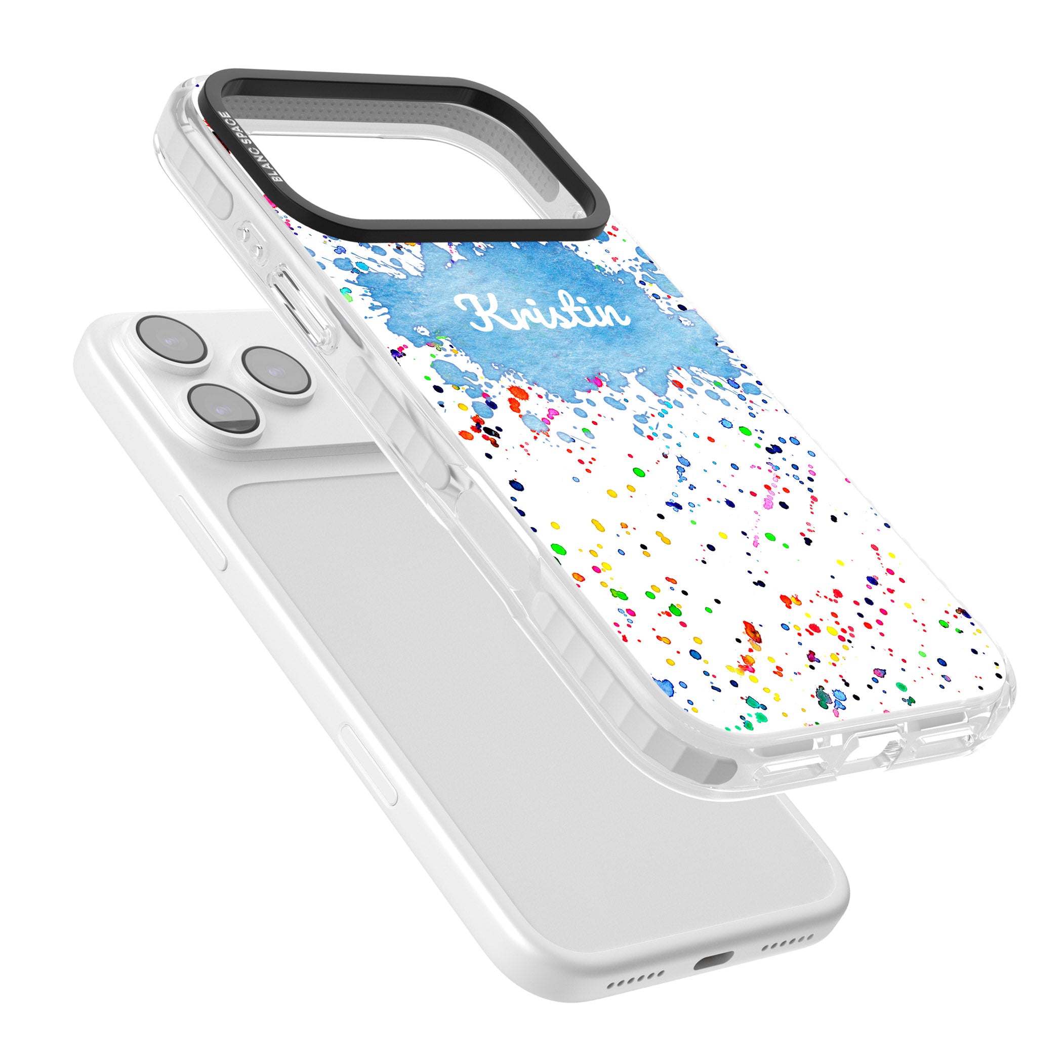 Personalised Rainbow Splatter Name iPhone 17 Pro Impact Clear Phone Case Colours