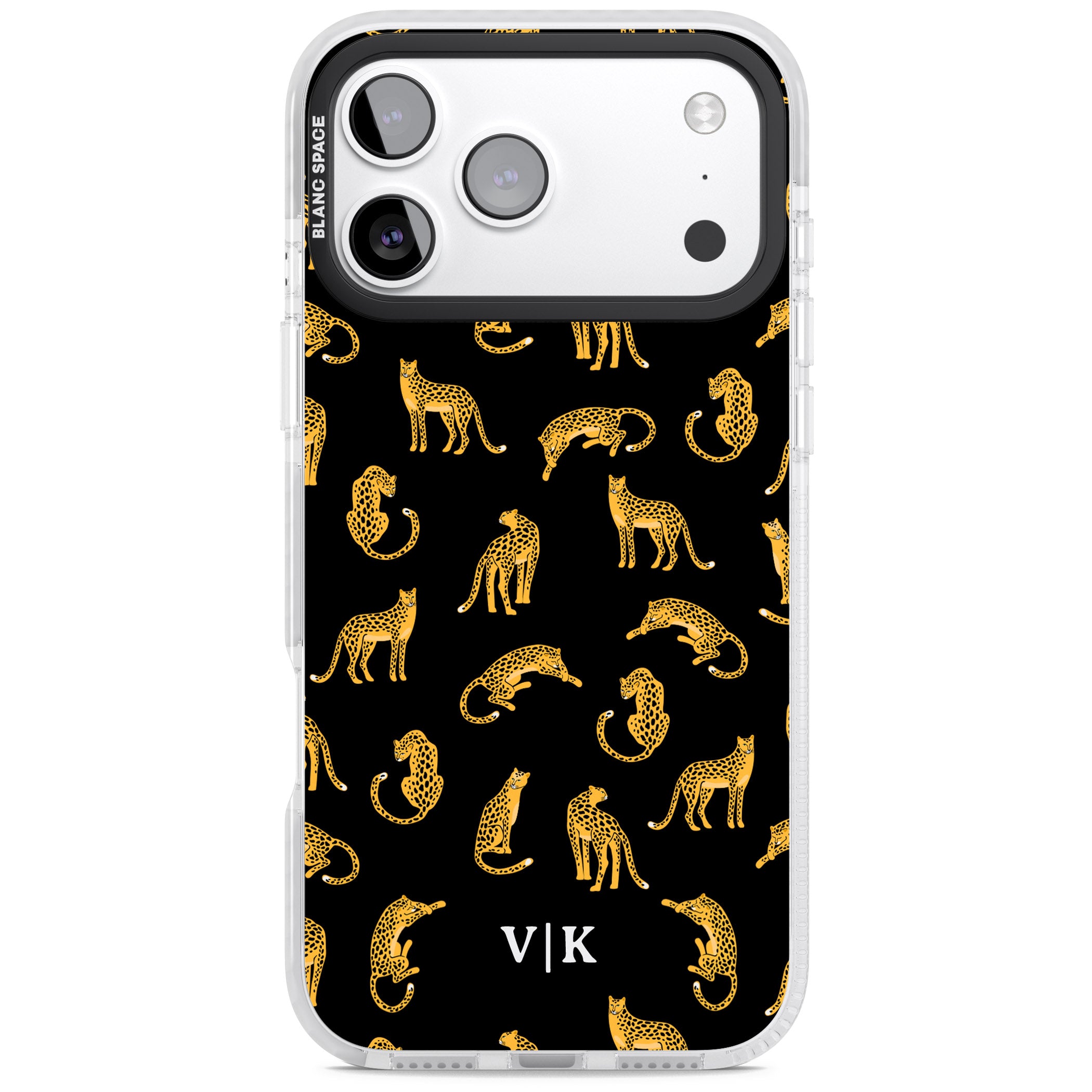 Personalised Gold Cheetah Pattern iPhone 17 Pro Impact Clear Phone Case