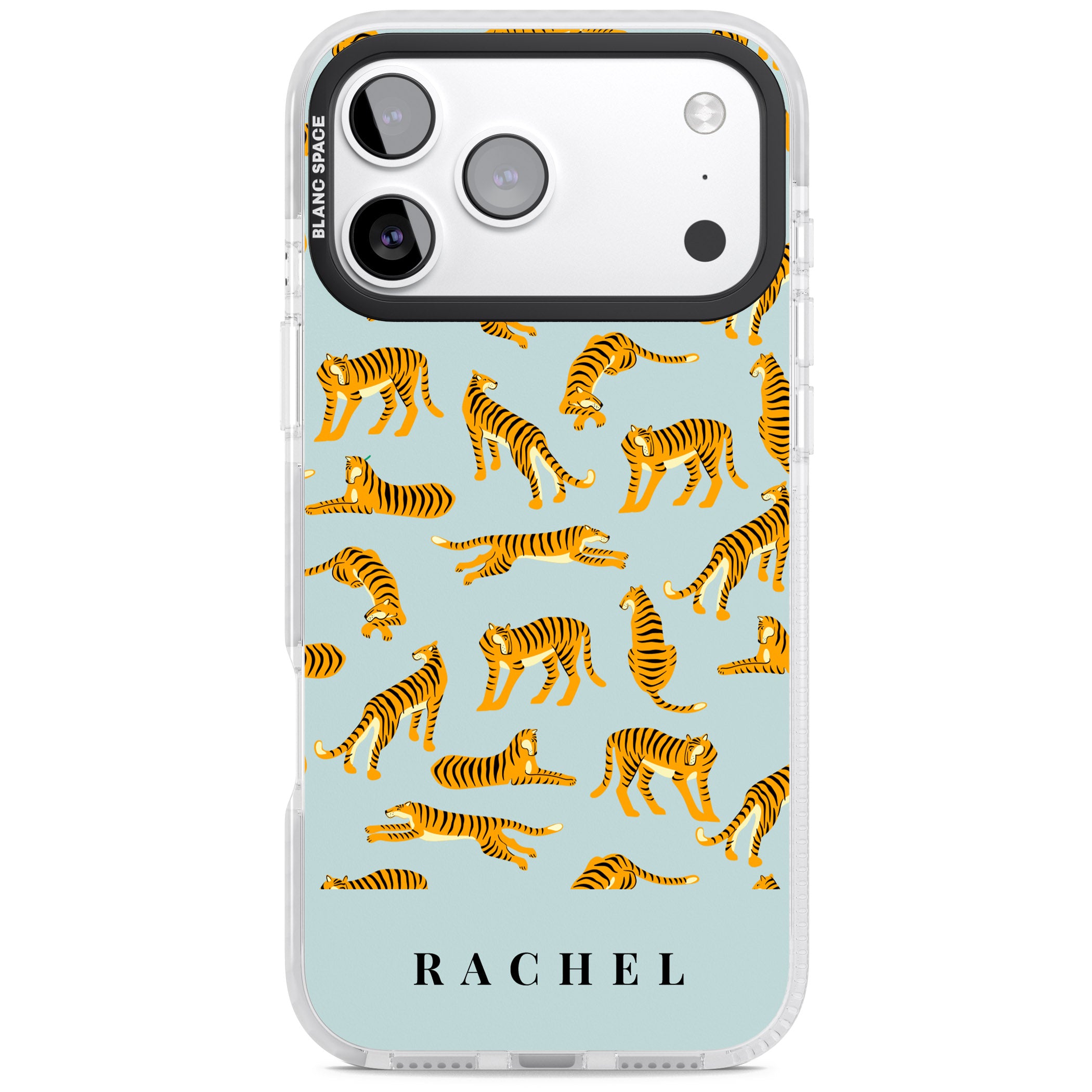 Personalised Turquoise Tiger Pattern iPhone 17 Pro Impact Clear Phone Case