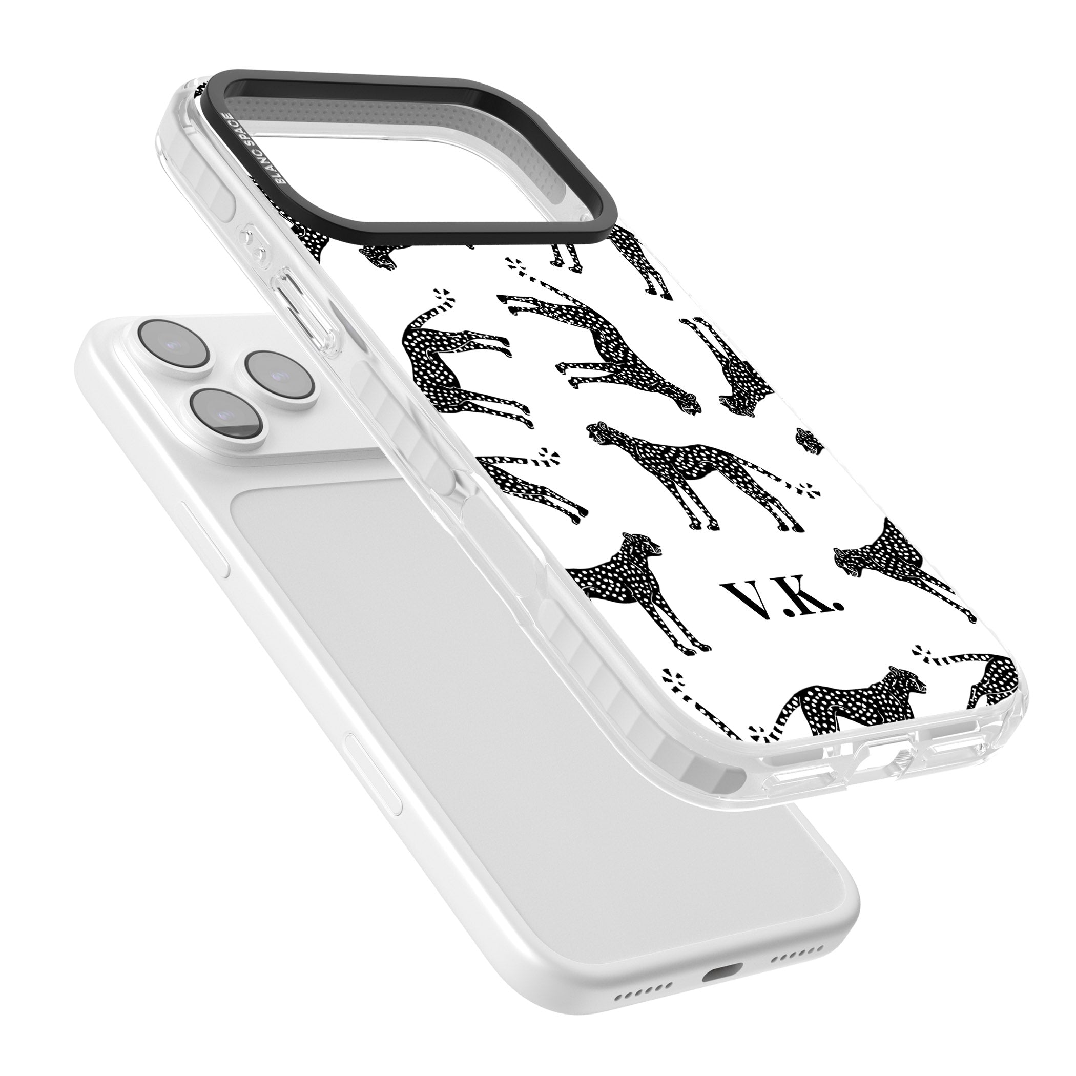 Personalised Black & White Cheetah Pattern iPhone 17 Pro Impact Clear Phone Case Colours
