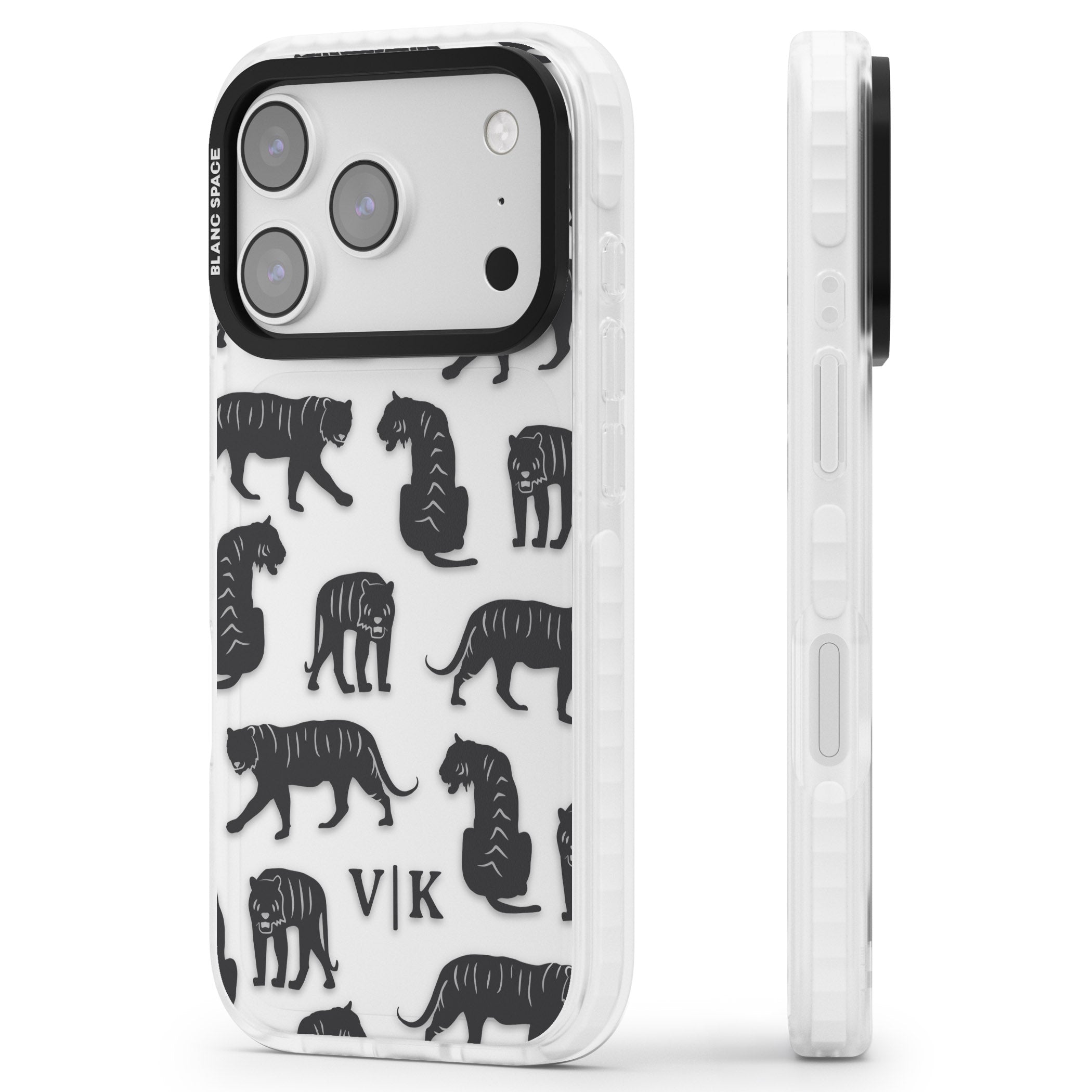 Personalised Tiger Silhouettes iPhone 17 Pro Impact Clear Phone Case Side Profile