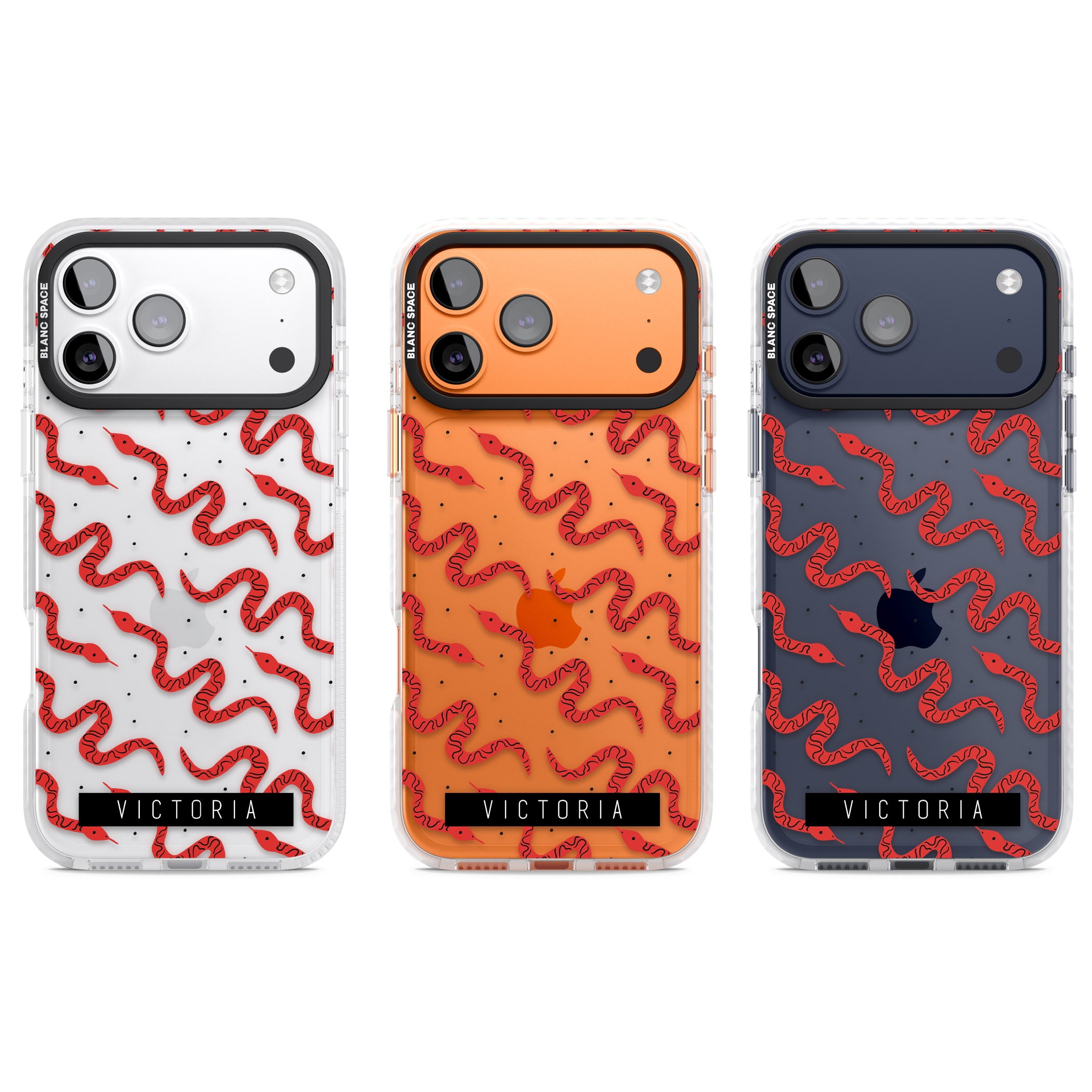 Personalised Red Snake Pattern iPhone 17 Pro Impact Clear Phone Case APT Impact Protection