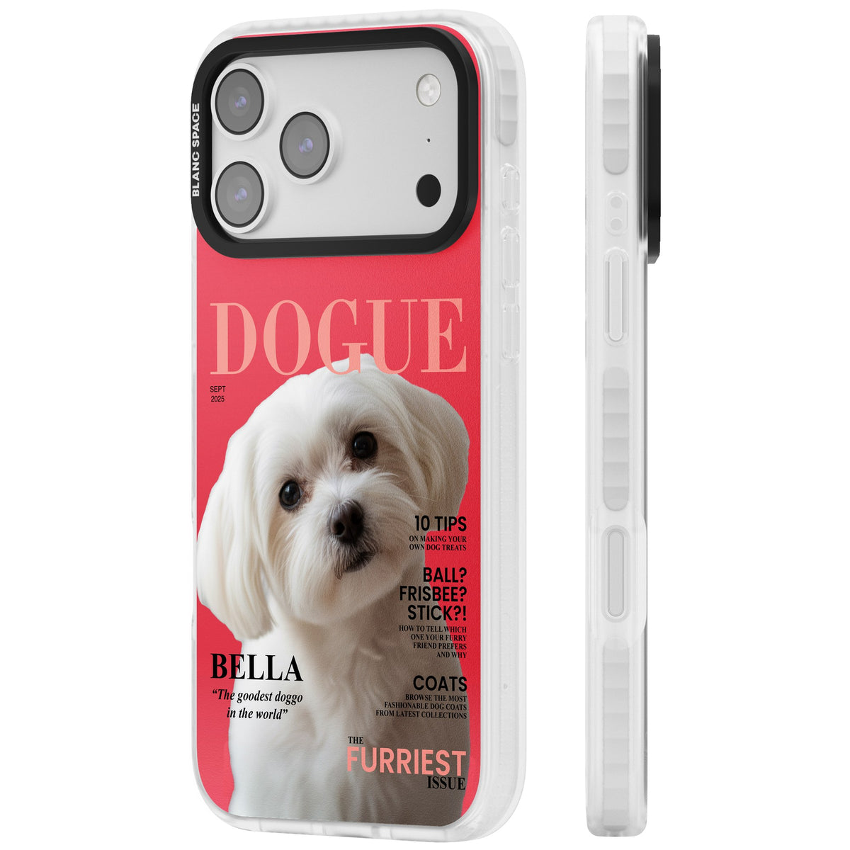 Personalised Dogue Magazine iPhone 17 Pro Max Impact Clear Phone Case side