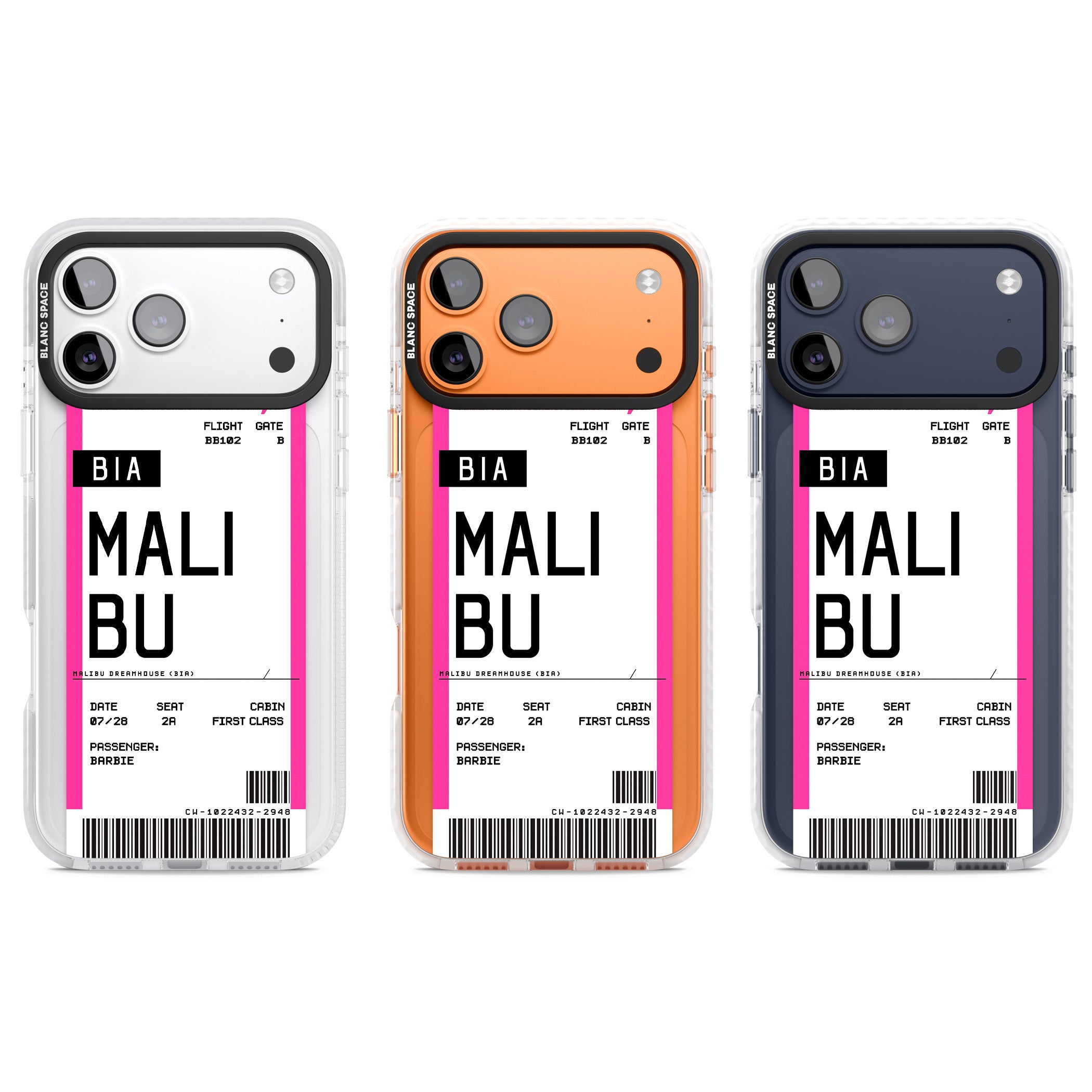 Personalised Pink Malibu Boarding Pass iPhone 17 Pro Impact Clear Phone Case APT Impact Protection