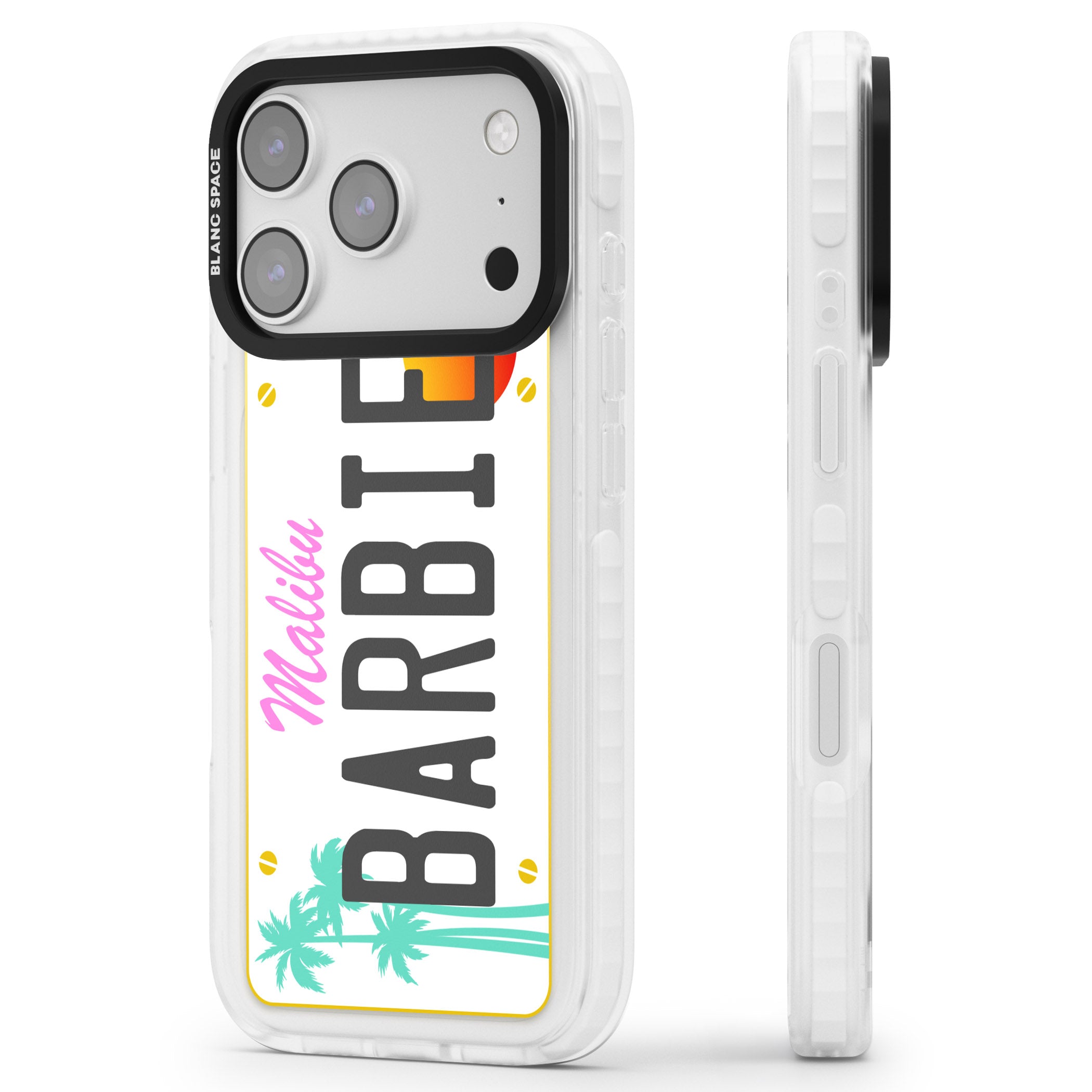 Personalised Malibu License Plate iPhone 17 Pro Impact Clear Phone Case Side Profile
