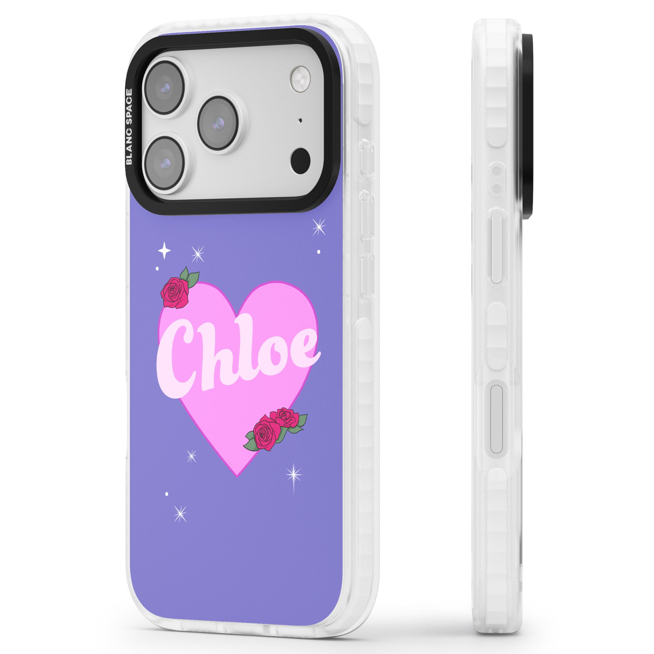 Personalised Glamorous Love Heart iPhone 17 Pro Impact Clear Phone Case Side Profile