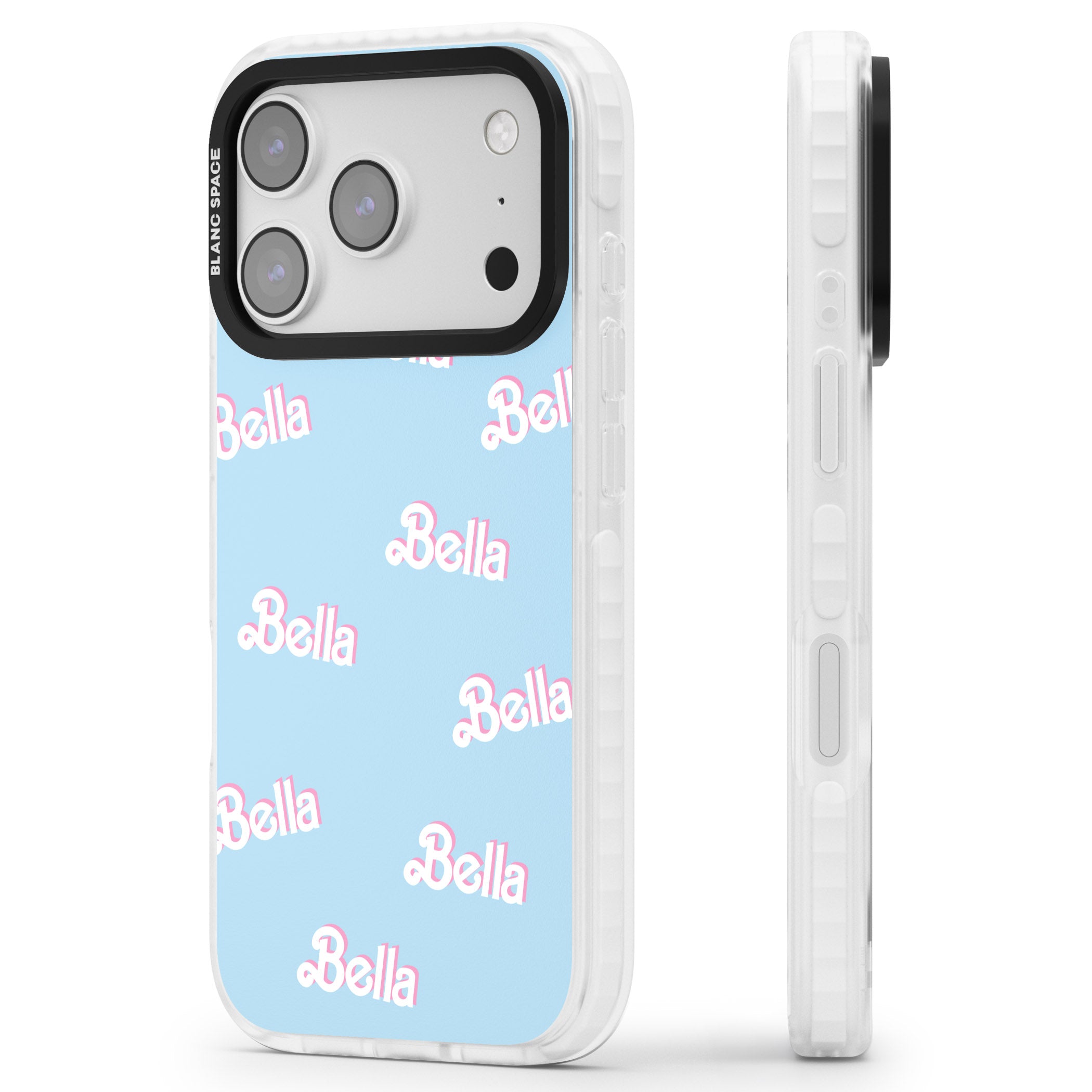 Personalised Cute Name Pattern iPhone 17 Pro Impact Clear Phone Case Side Profile