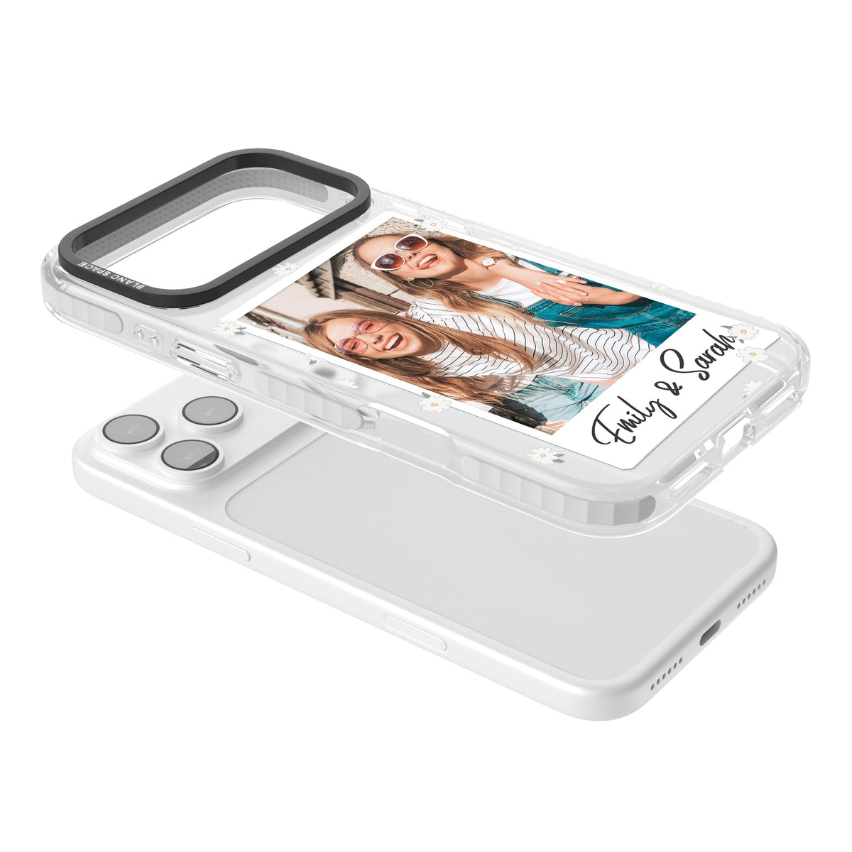 Personalised Daisy Polaroid iPhone 17 Pro Max Impact Clear Phone Case angled