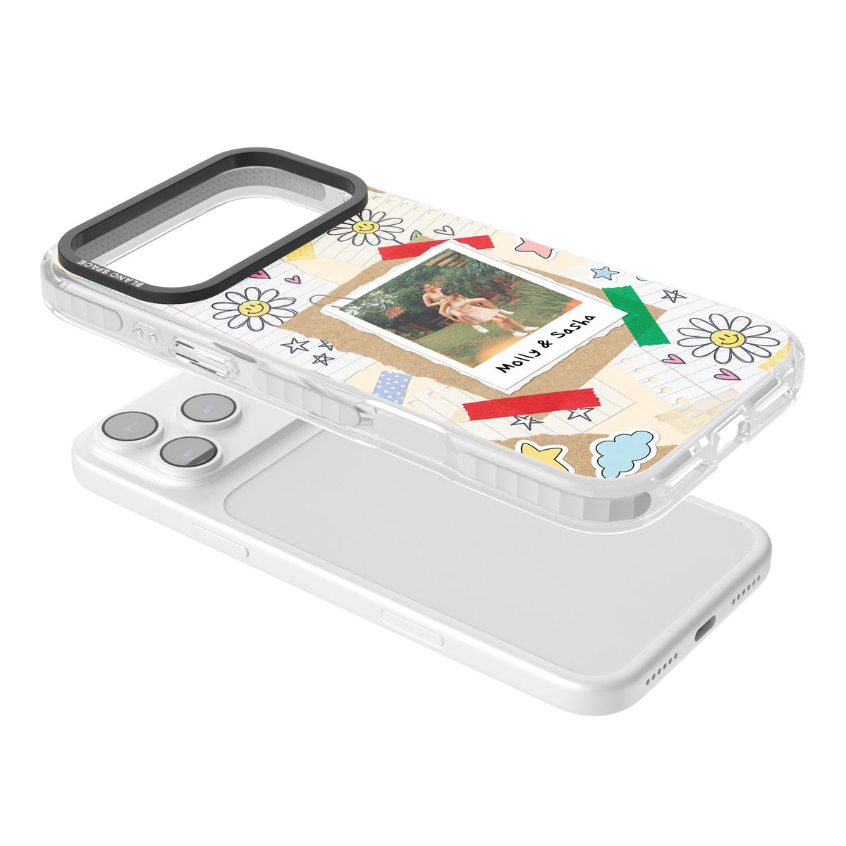 Personalised Scrapbook Photo iPhone 17 Pro Max Impact Clear Phone Case angled