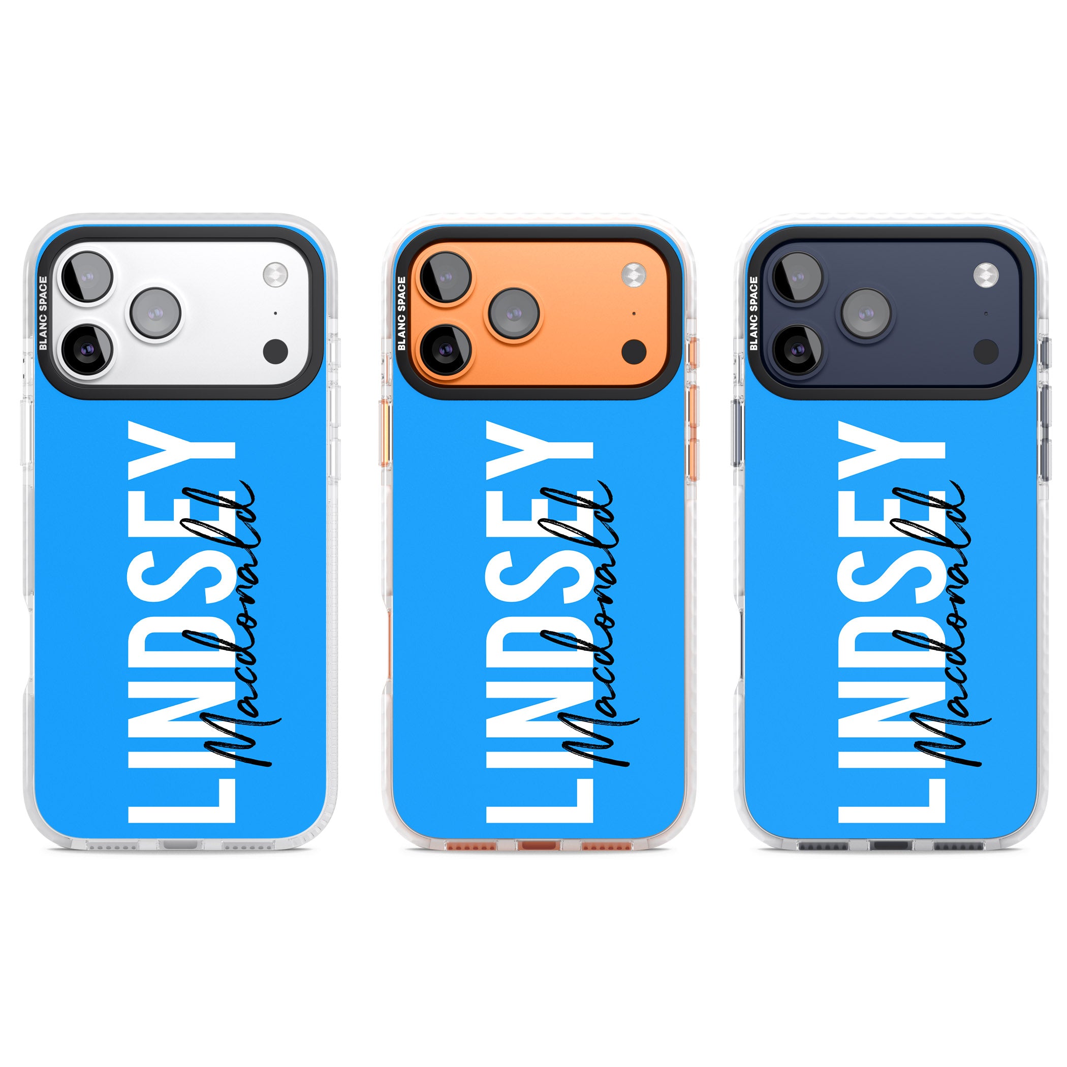 Personalised Bold Name: Blue iPhone 17 Pro Impact Clear Phone Case APT Impact Protection