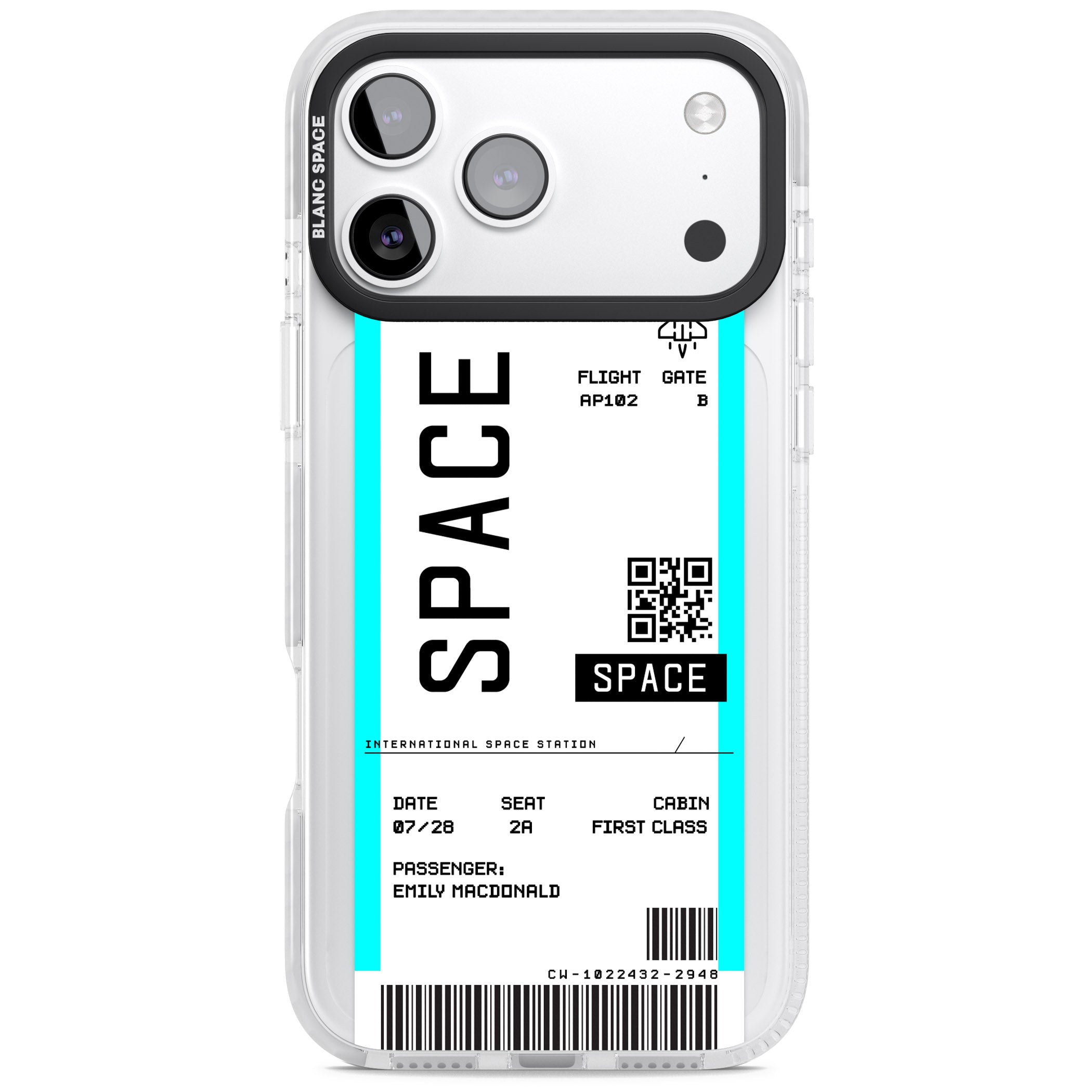 Personalised Space Travel Ticket iPhone 17 Pro Impact Clear Phone Case