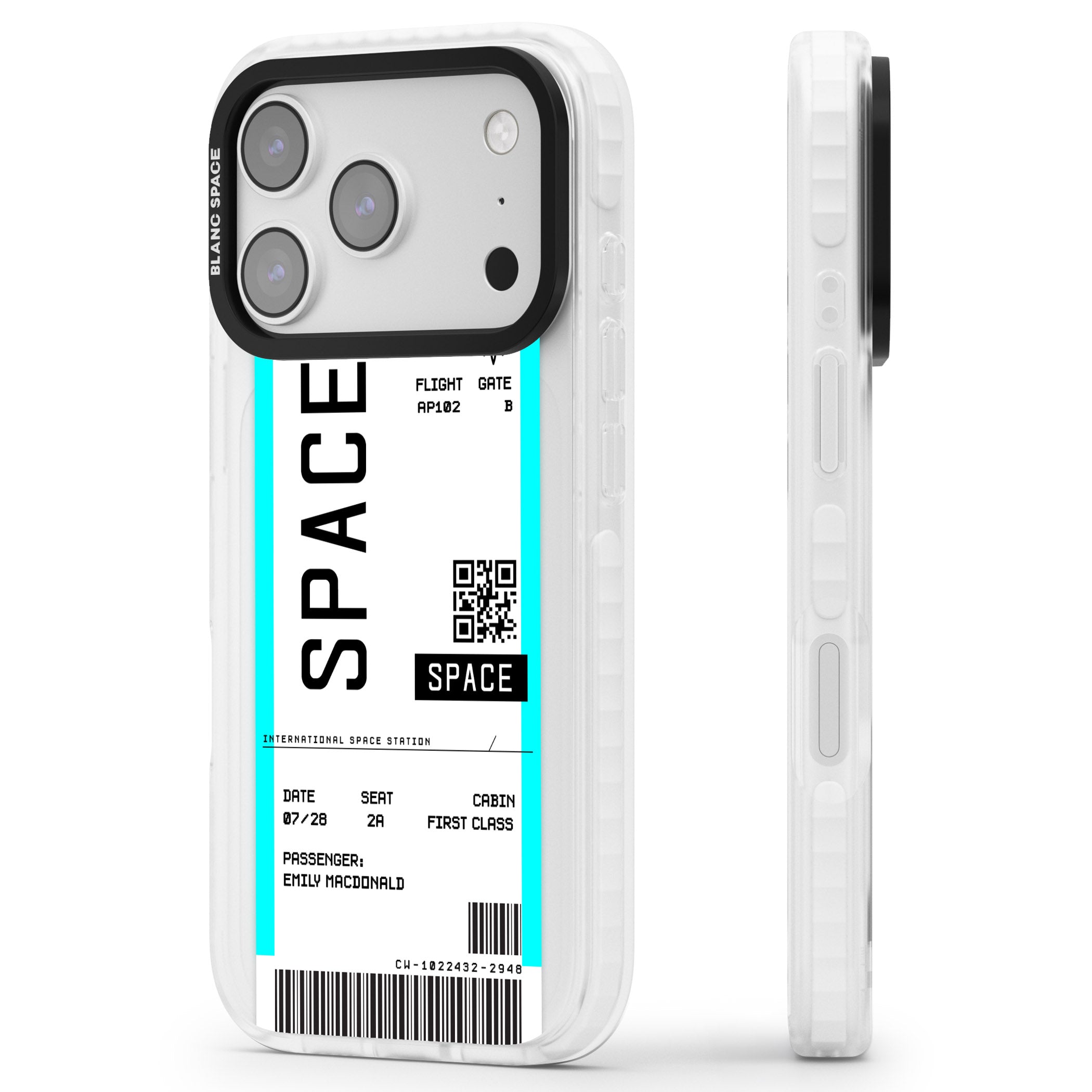 Personalised Space Travel Ticket iPhone 17 Pro Impact Clear Phone Case Side Profile