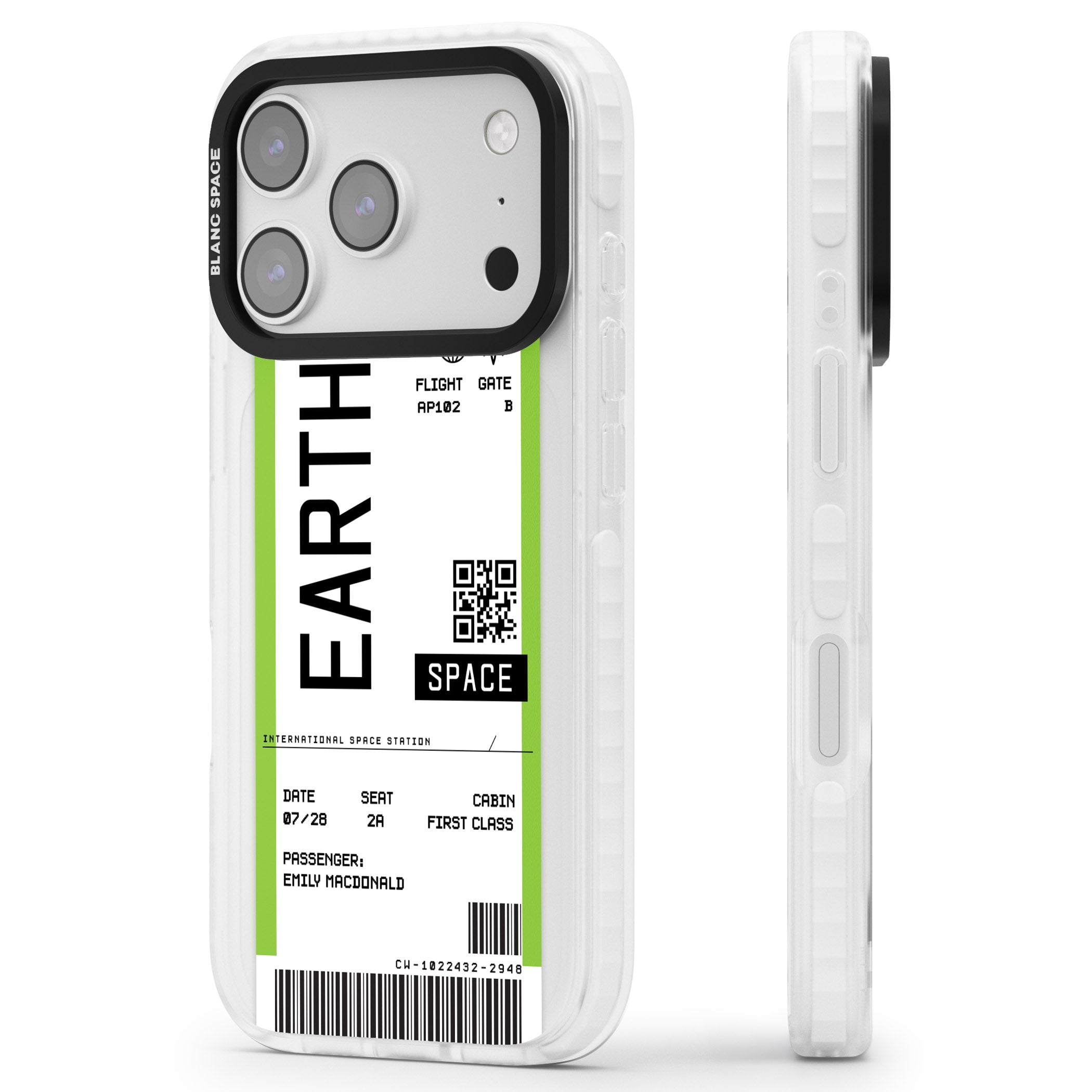 Personalised Earth Travel Ticket iPhone 17 Pro Impact Clear Phone Case Side Profile