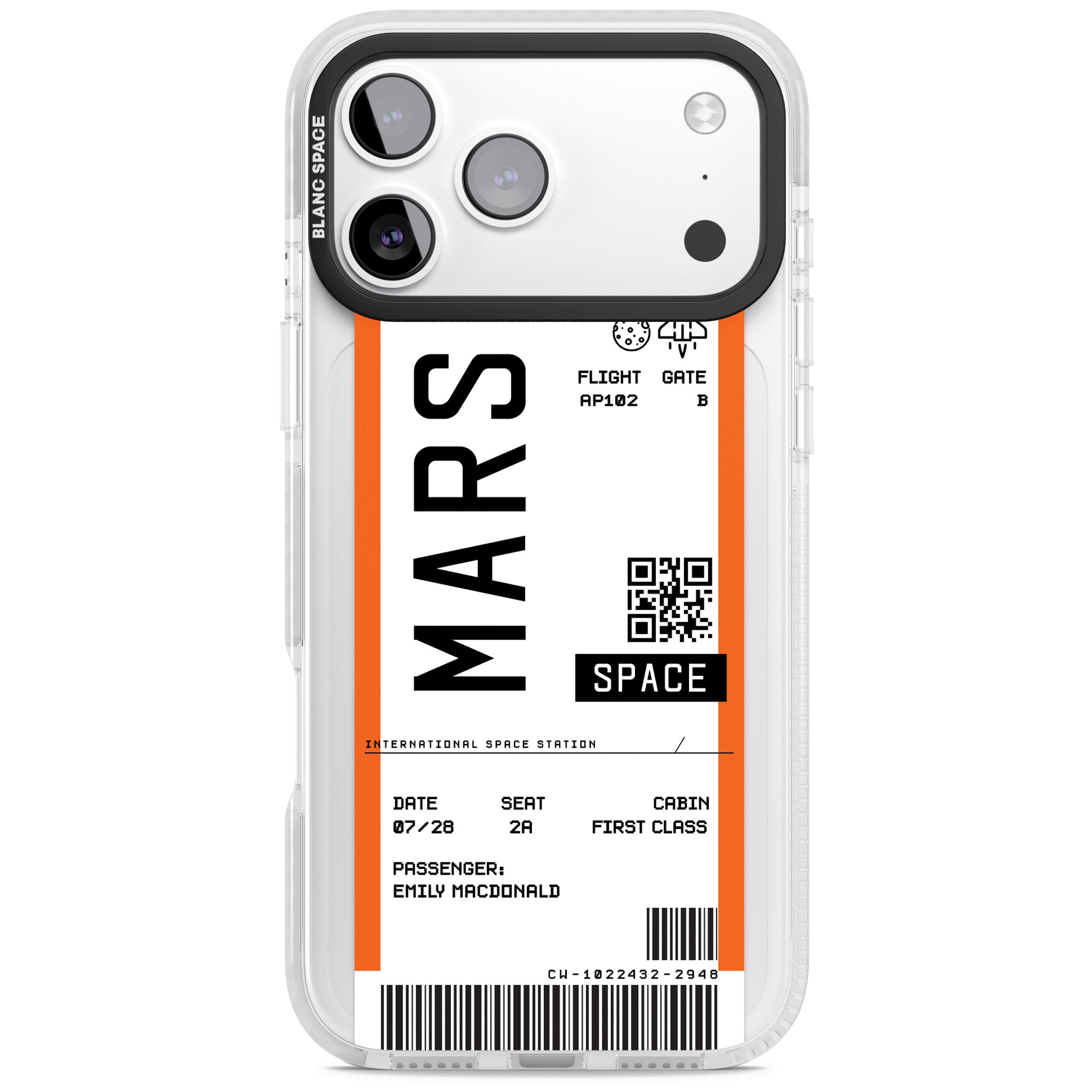 Personalised Mars Travel Ticket iPhone 17 Pro Impact Clear Phone Case