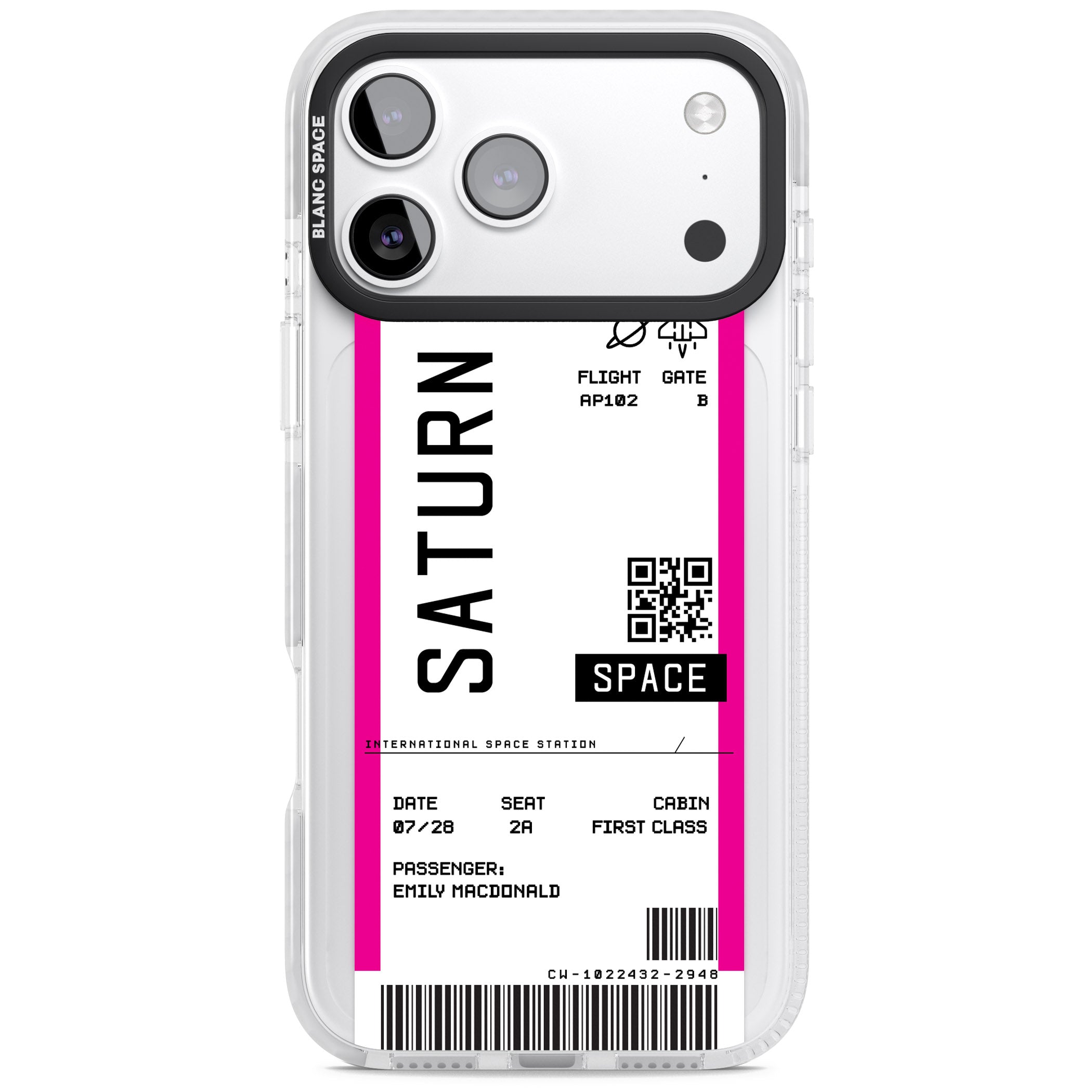 Personalised Saturn Travel Ticket iPhone 17 Pro Impact Clear Phone Case