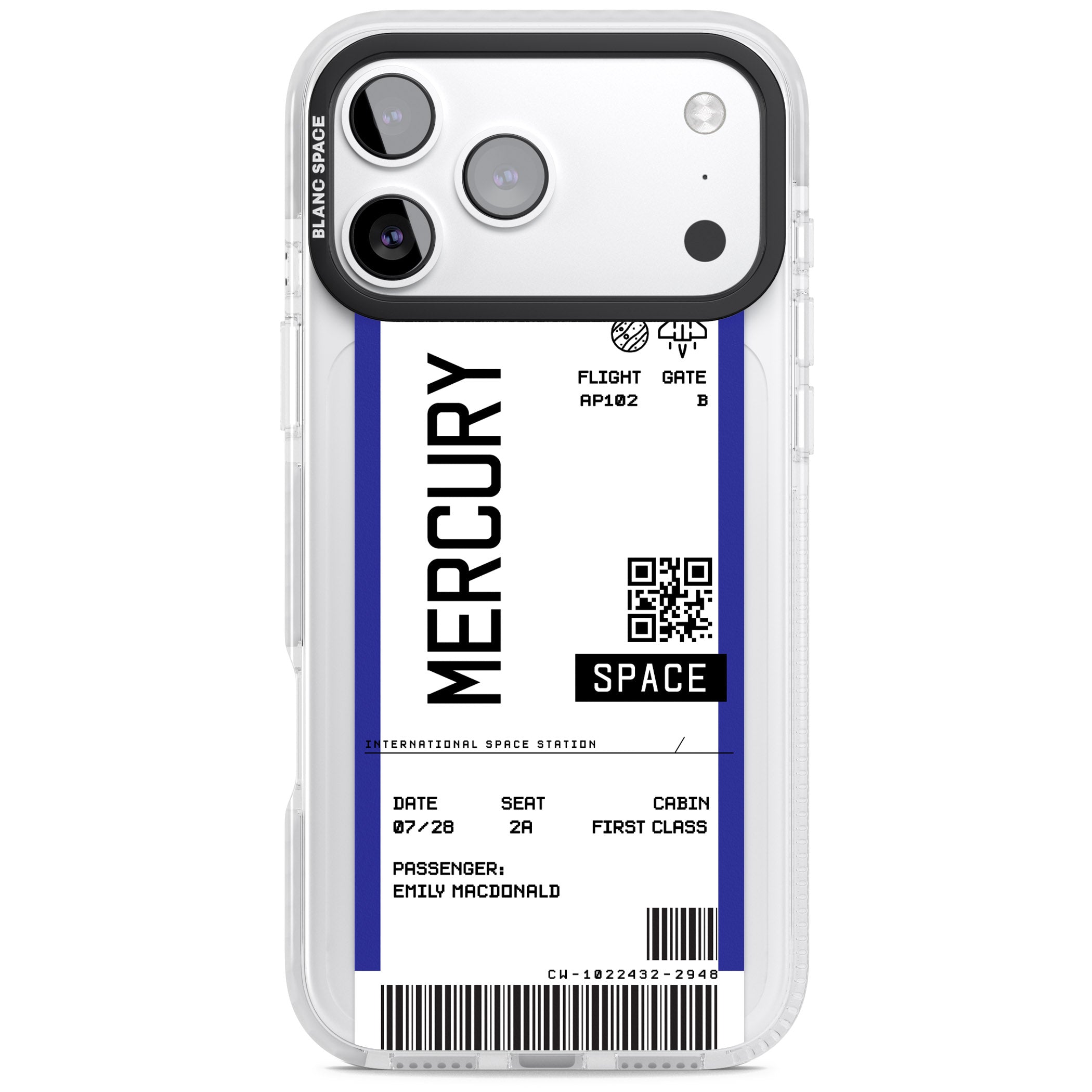 Personalised Mercury Travel Ticket iPhone 17 Pro Impact Clear Phone Case