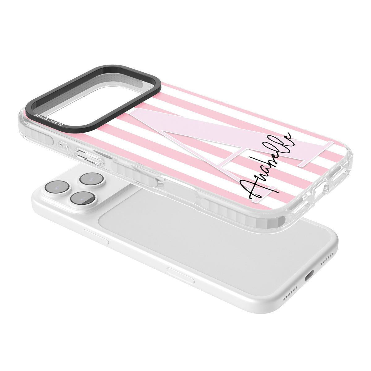 Personalised Soft Pink Stripes iPhone 17 Pro Max Impact Clear Phone Case angled
