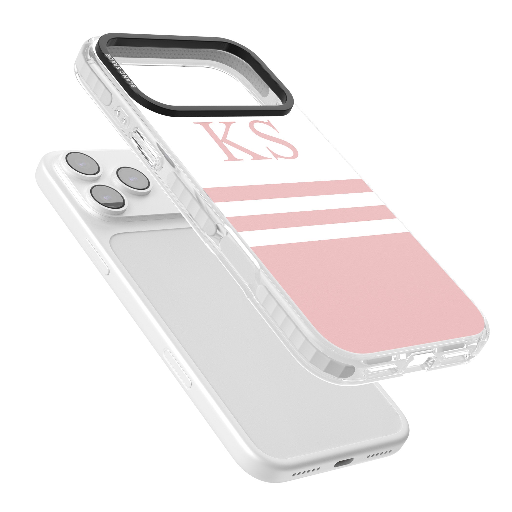 Personalised Pink Stripes & Initials iPhone 17 Pro Impact Clear Phone Case Colours
