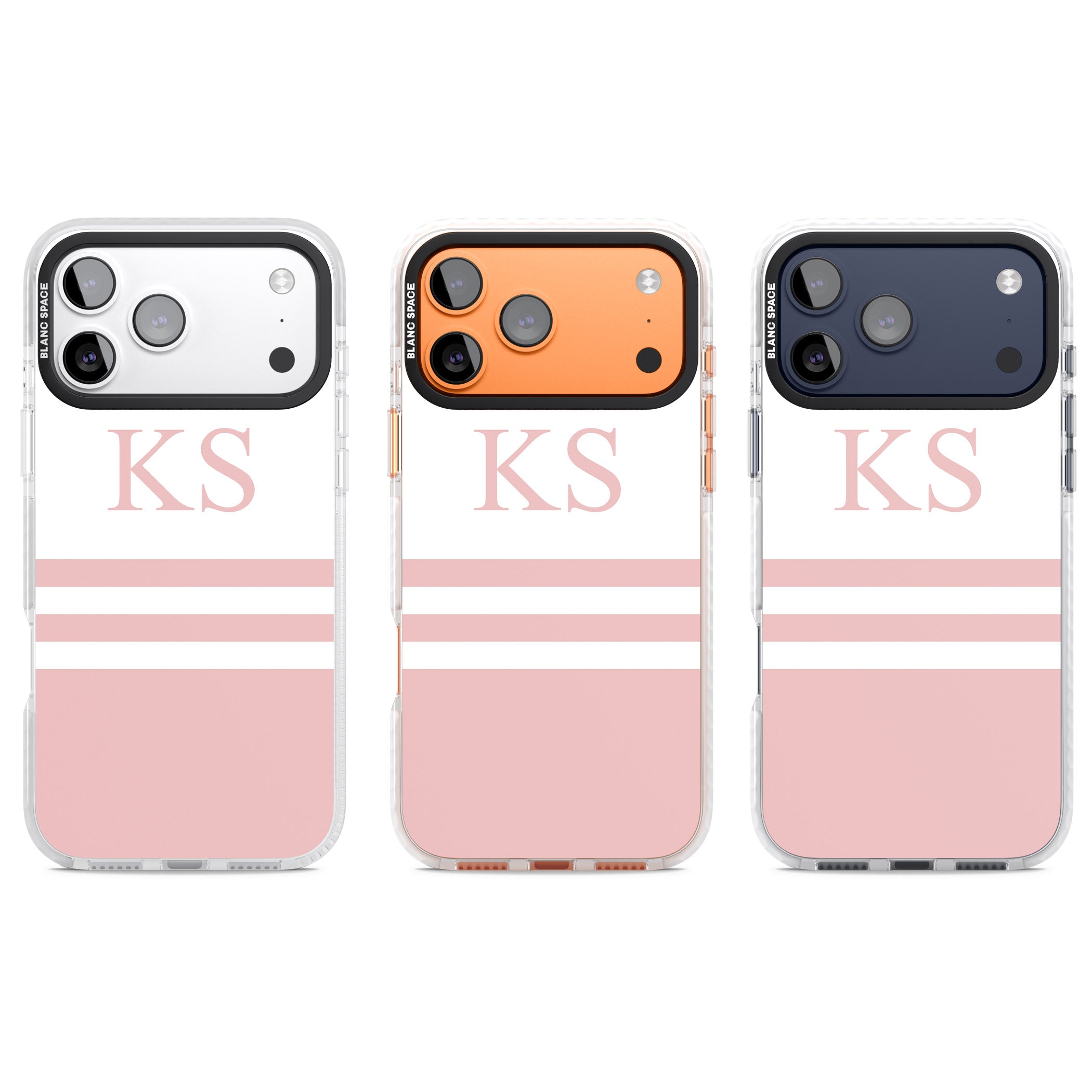 Personalised Pink Stripes & Initials iPhone 17 Pro Impact Clear Phone Case APT Impact Protection