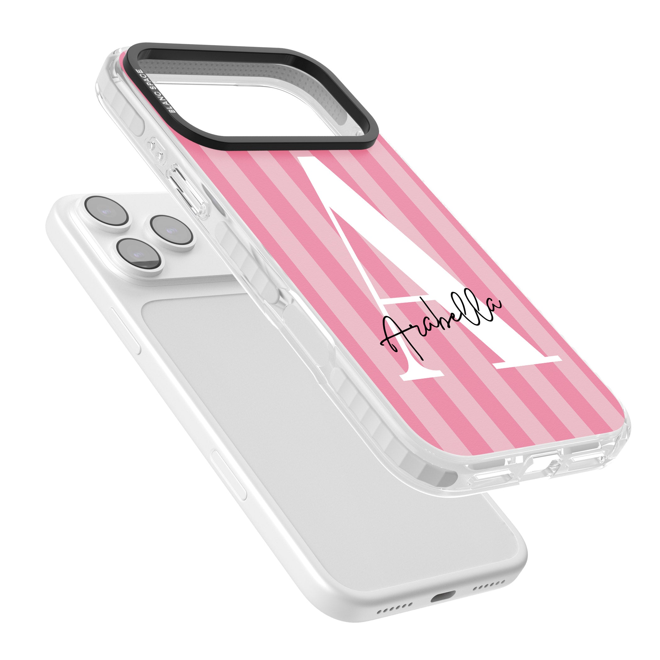 Personalised Pink Stripes Initial iPhone 17 Pro Impact Clear Phone Case Colours