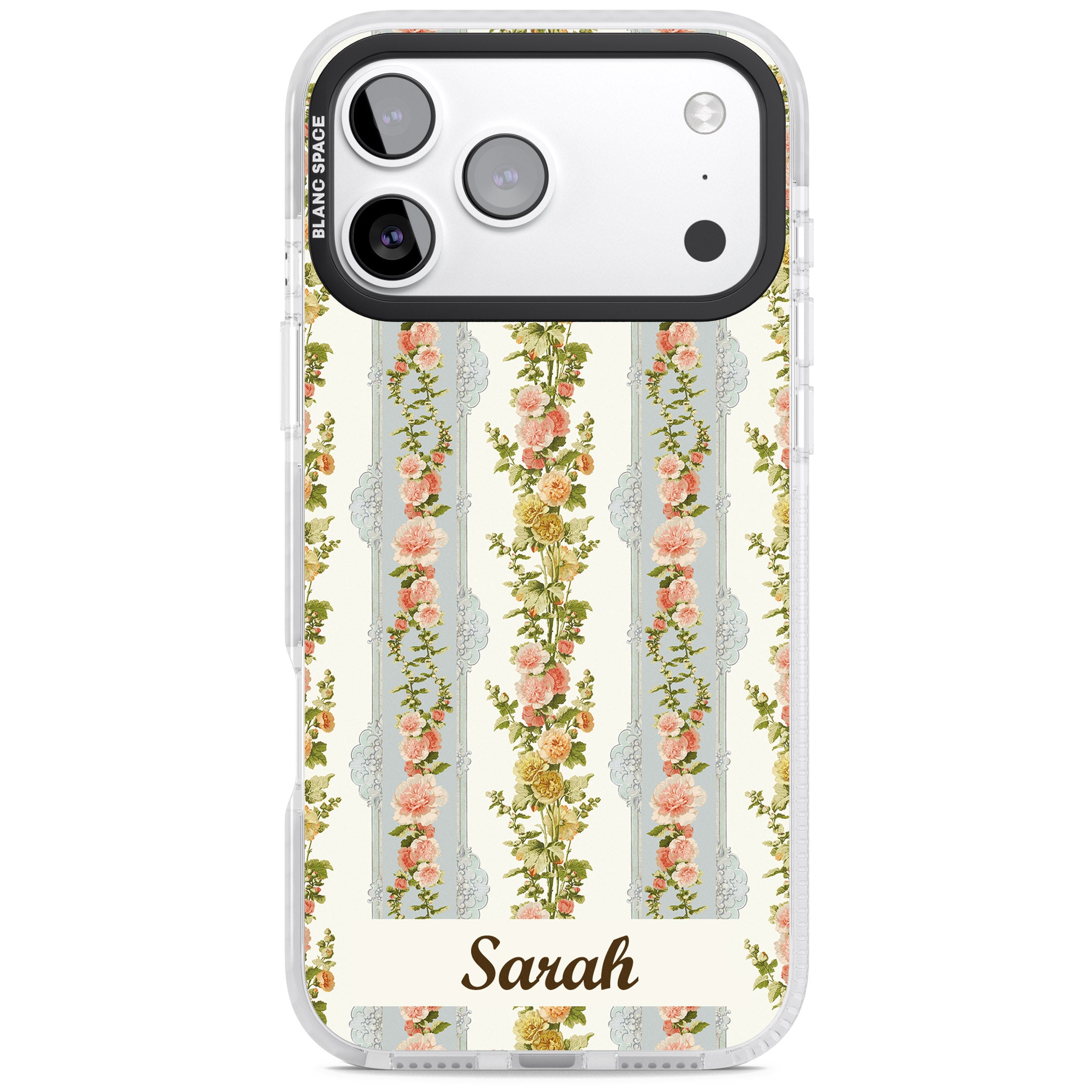Personalised Vintage Floral Stripes iPhone 17 Pro Impact Clear Phone Case