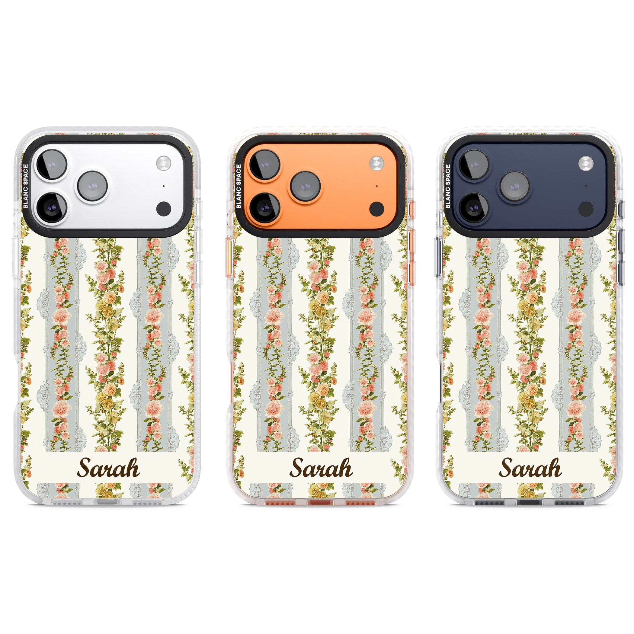 Personalised Vintage Floral Stripes iPhone 17 Pro Impact Clear Phone Case APT Impact Protection