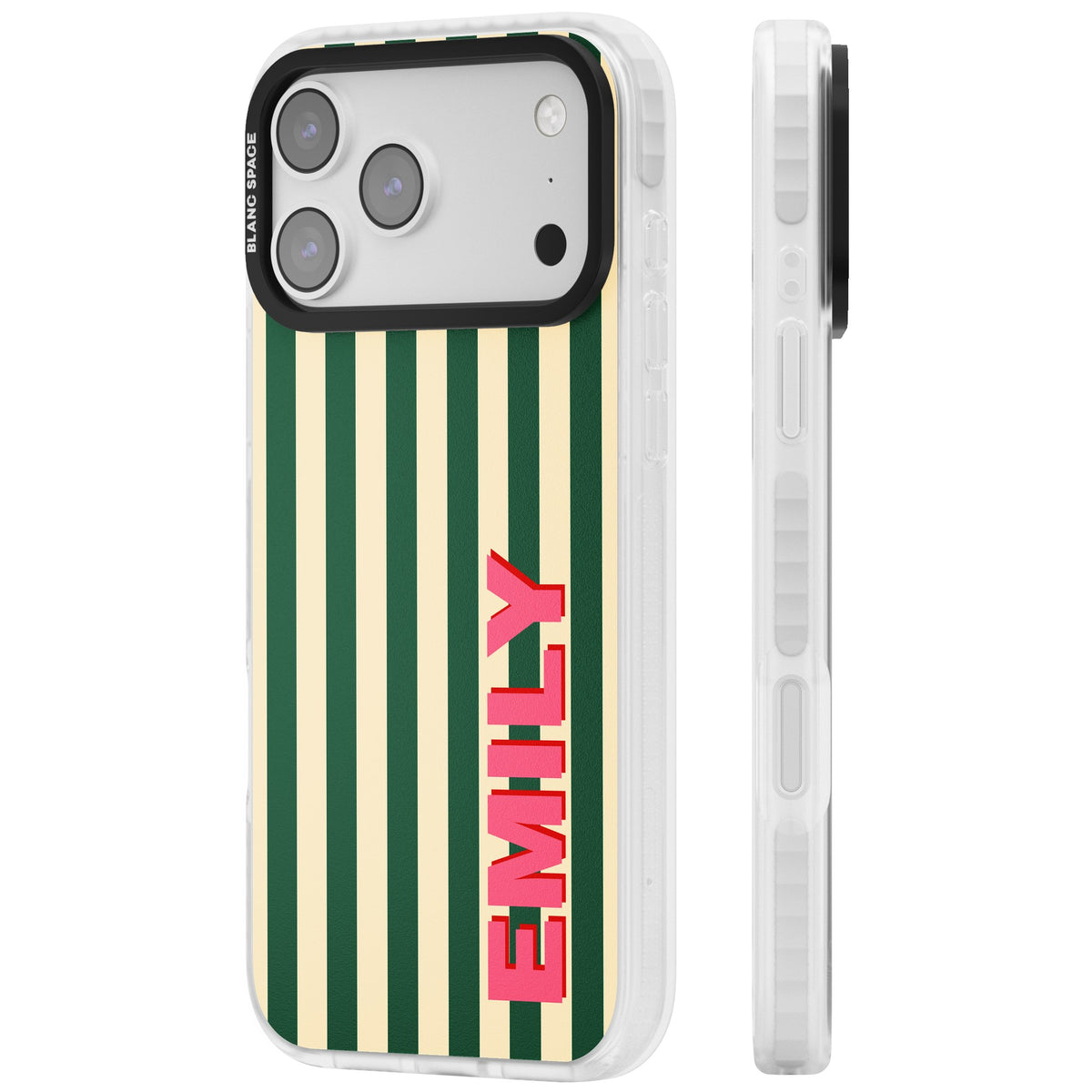 Personalised Wimbledon Stripe iPhone 17 Pro Max Impact Clear Phone Case side