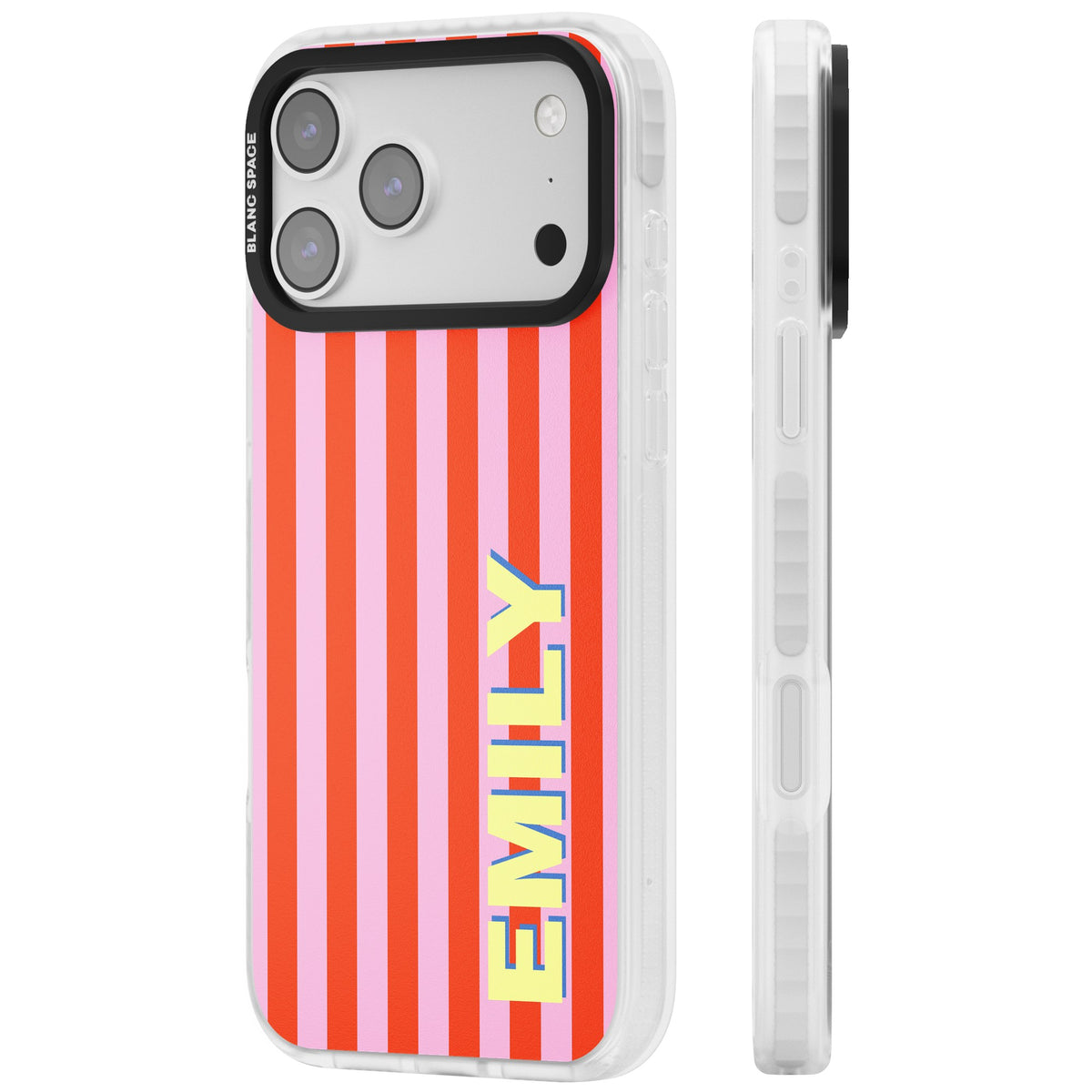 Personalised Havana Stripe iPhone 17 Pro Max Impact Clear Phone Case side