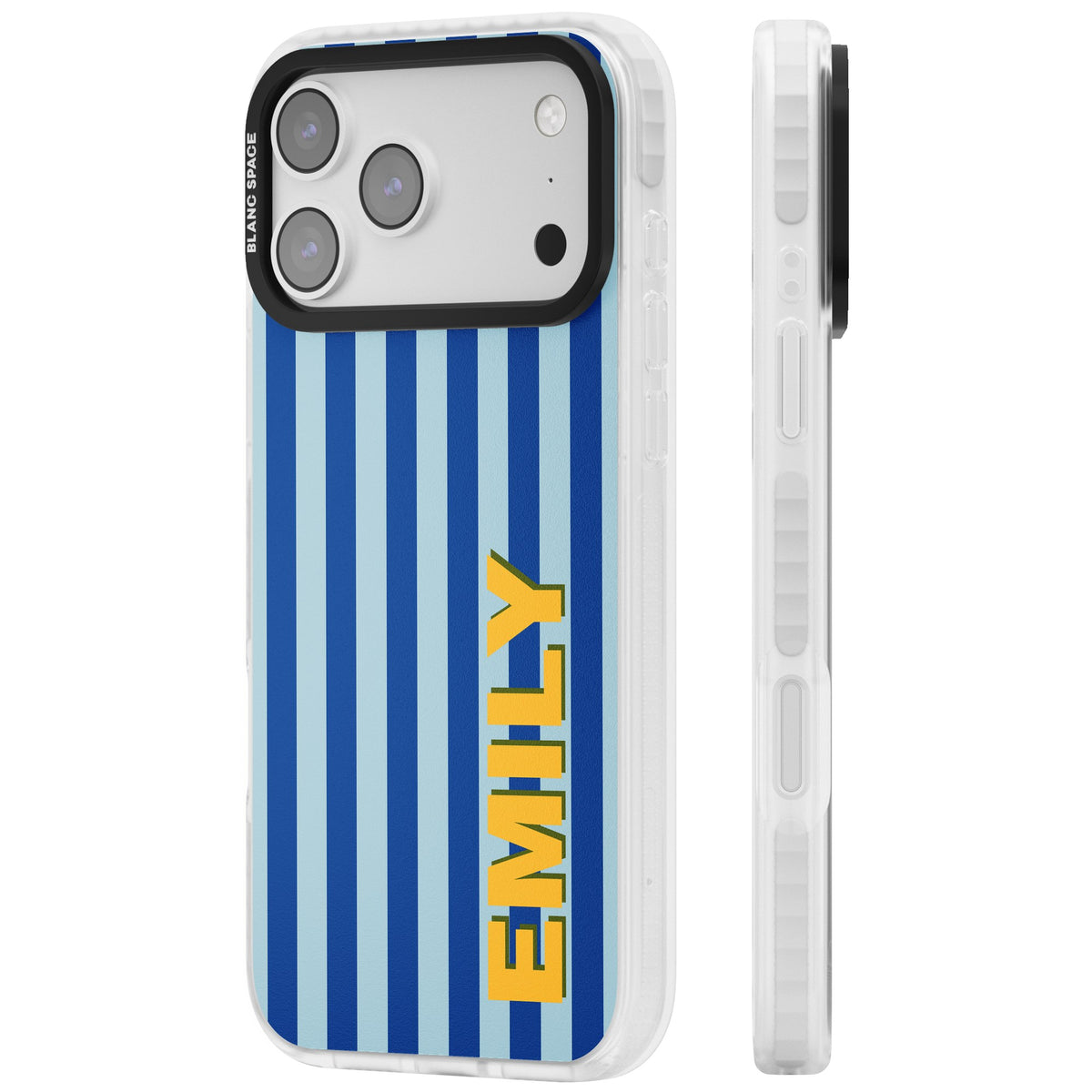 Personalised Athenian Stripe iPhone 17 Pro Max Impact Clear Phone Case side