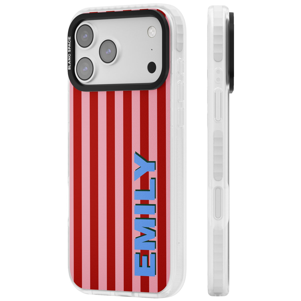 Personalised Market Stripe iPhone 17 Pro Max Impact Clear Phone Case side
