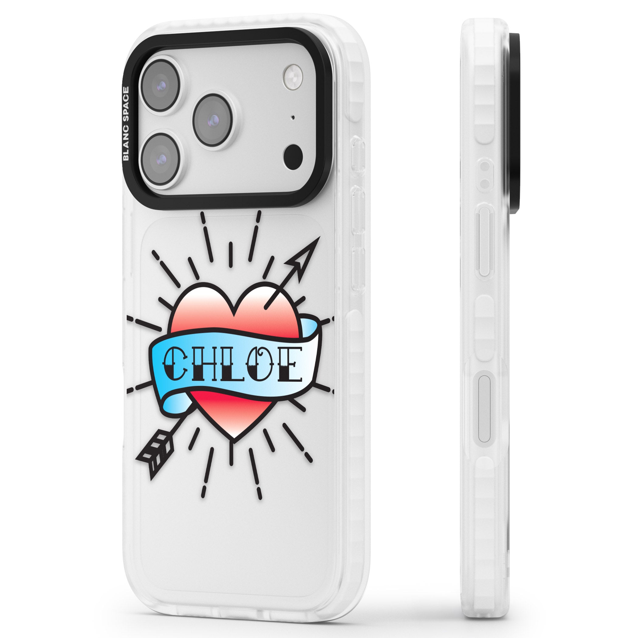 Personalised Heart Tattoo iPhone 17 Pro Impact Clear Phone Case Side Profile