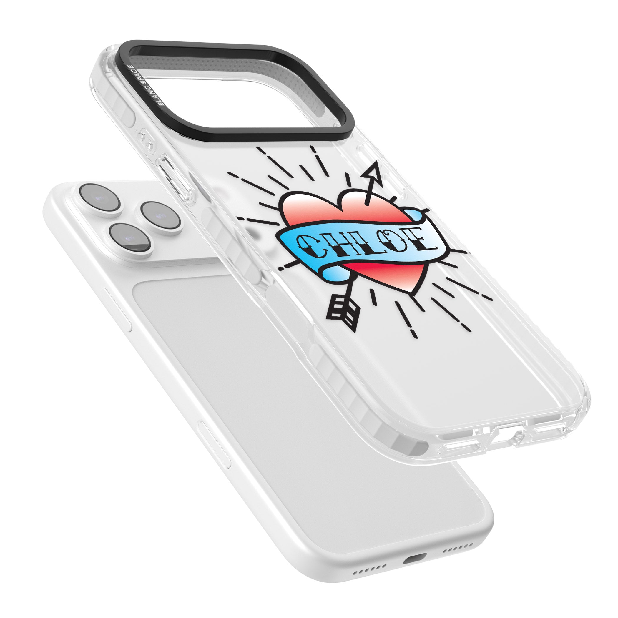 Personalised Heart Tattoo iPhone 17 Pro Impact Clear Phone Case Colours