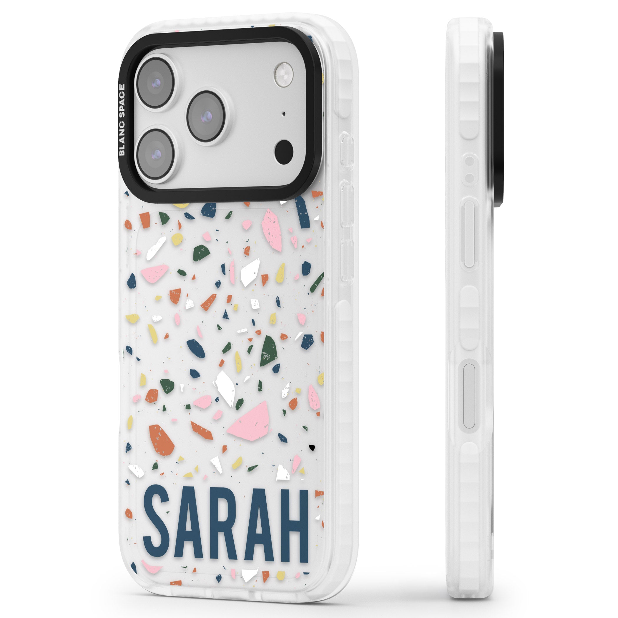 Personalised Terrazzo iPhone 17 Pro Impact Clear Phone Case Side Profile