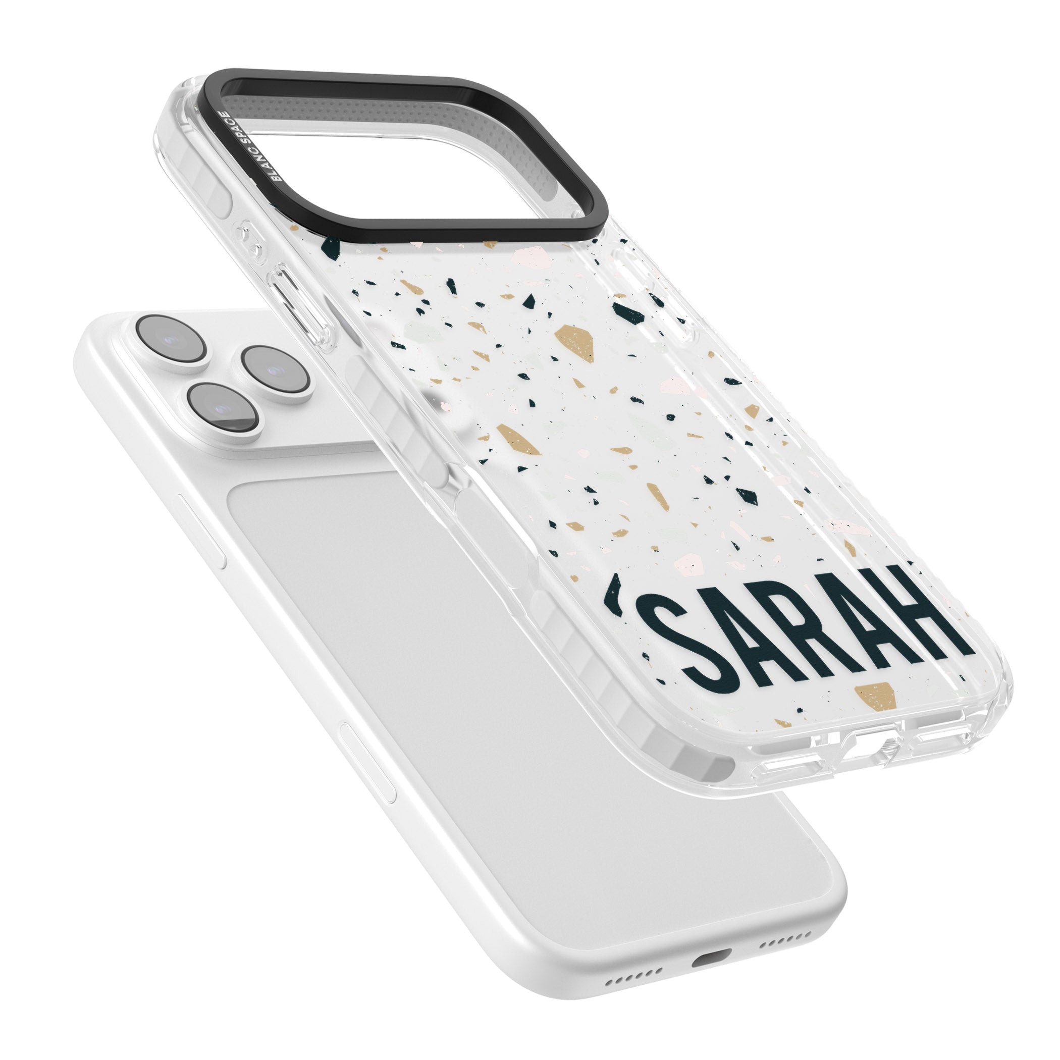 Personalised Terrazzo Blue, Pink, Brown iPhone 17 Pro Impact Clear Phone Case Colours