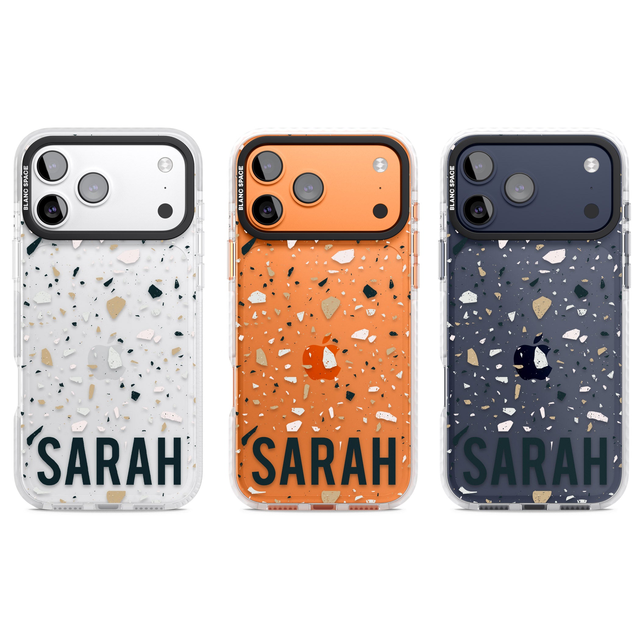 Personalised Terrazzo Blue, Pink, Brown iPhone 17 Pro Impact Clear Phone Case APT Impact Protection