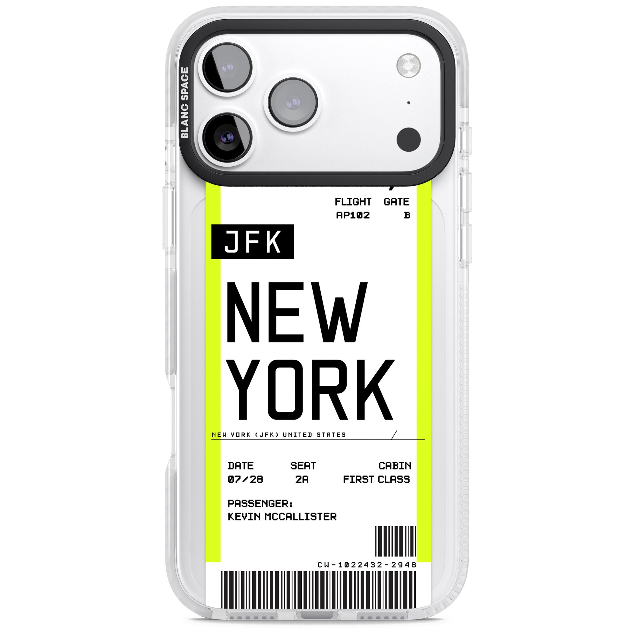 Personalised New York Boarding Pass iPhone 17 Pro Impact Clear Phone Case