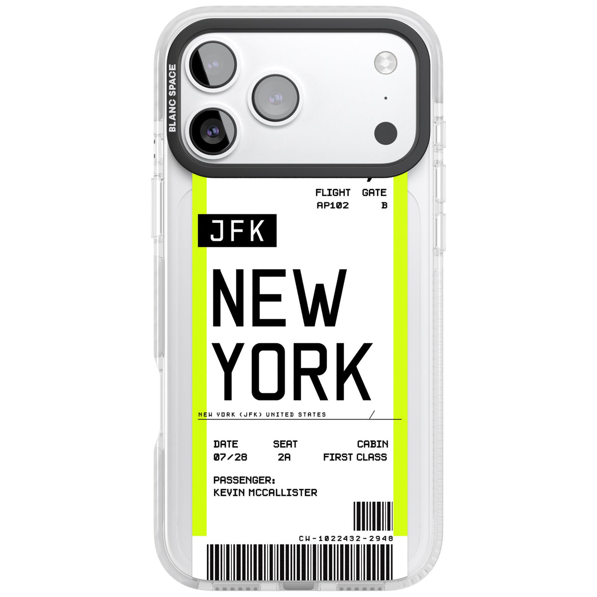 Personalised New York Boarding Pass iPhone 17 Pro Max Impact Clear Phone Case front