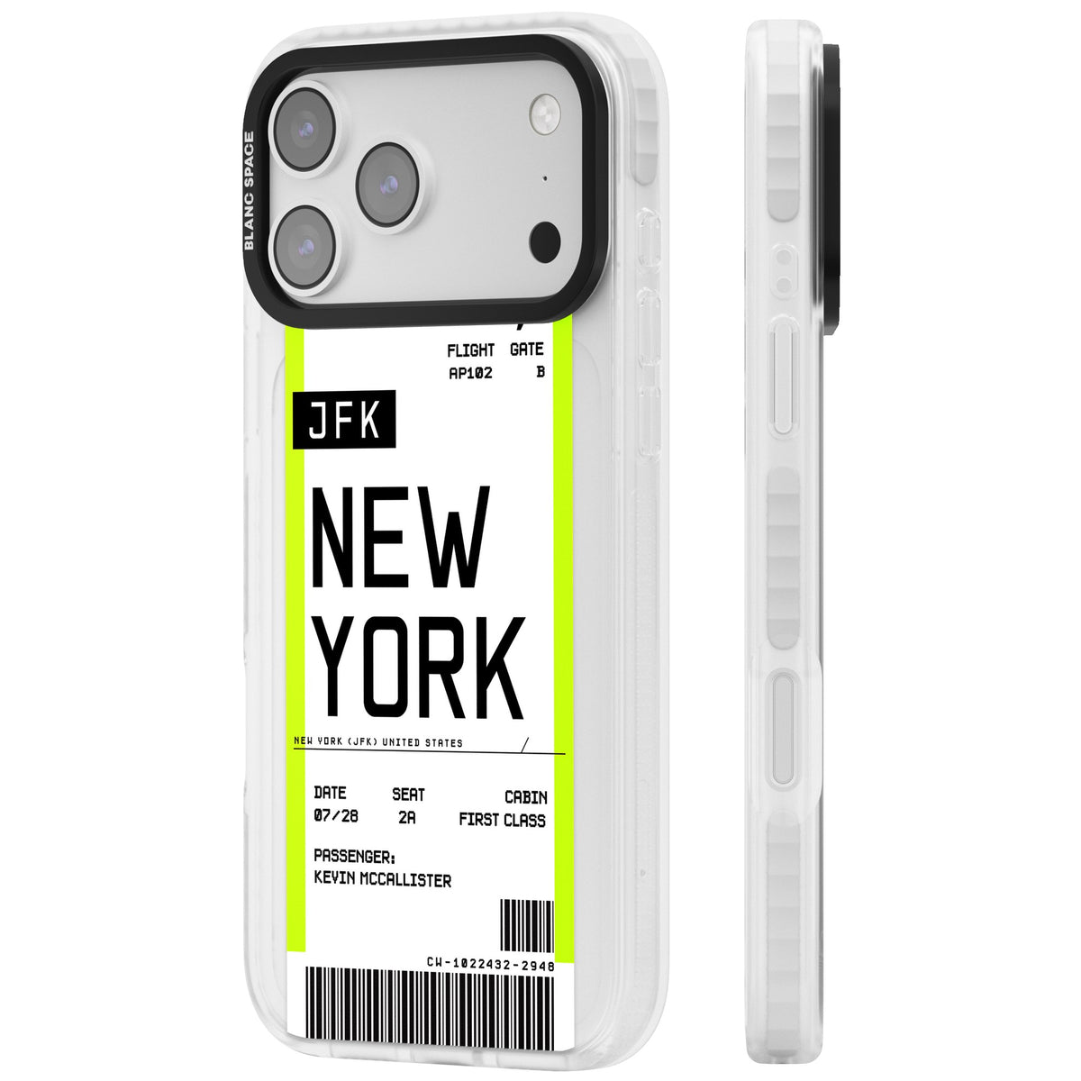 Personalised New York Boarding Pass iPhone 17 Pro Max Impact Clear Phone Case side