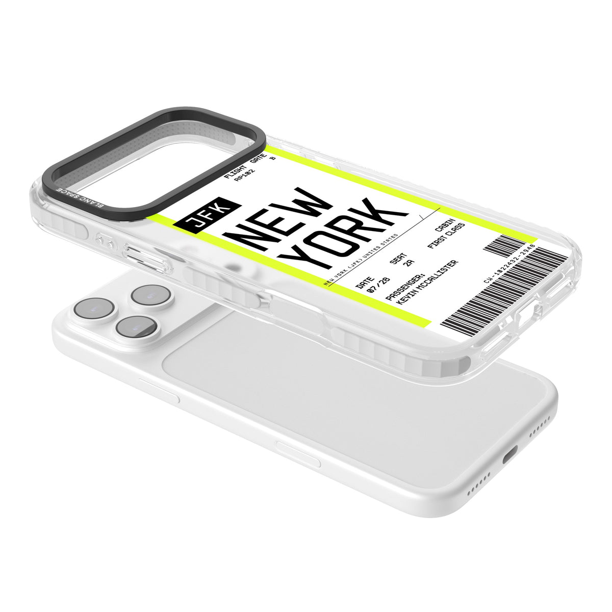 Personalised New York Boarding Pass iPhone 17 Pro Max Impact Clear Phone Case angled