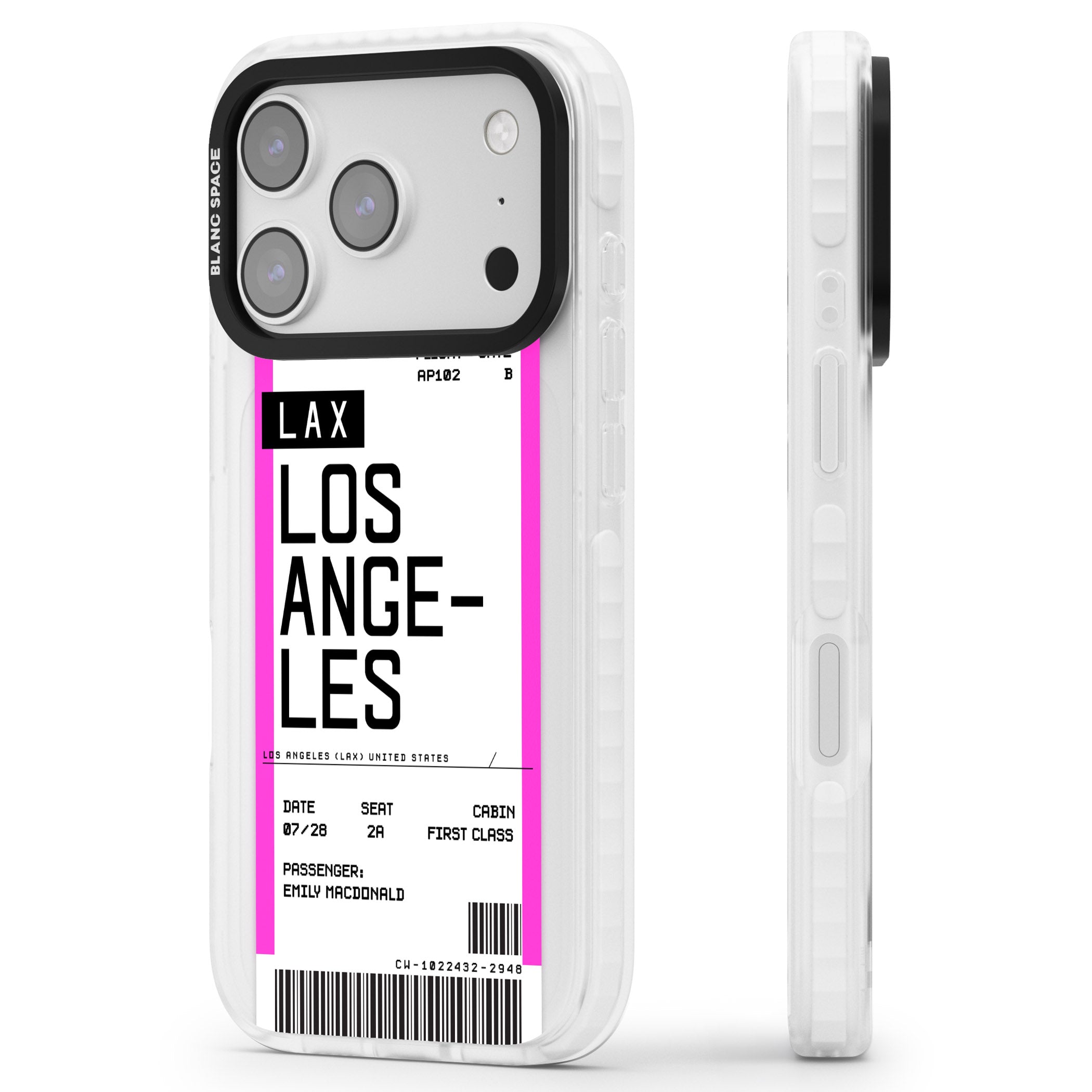 Personalised Los Angeles Boarding Pass iPhone 17 Pro Impact Clear Phone Case Side Profile
