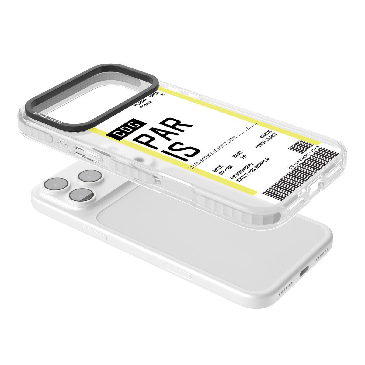 Personalised Paris Boarding Pass iPhone 17 Pro Max Impact Clear Phone Case angled