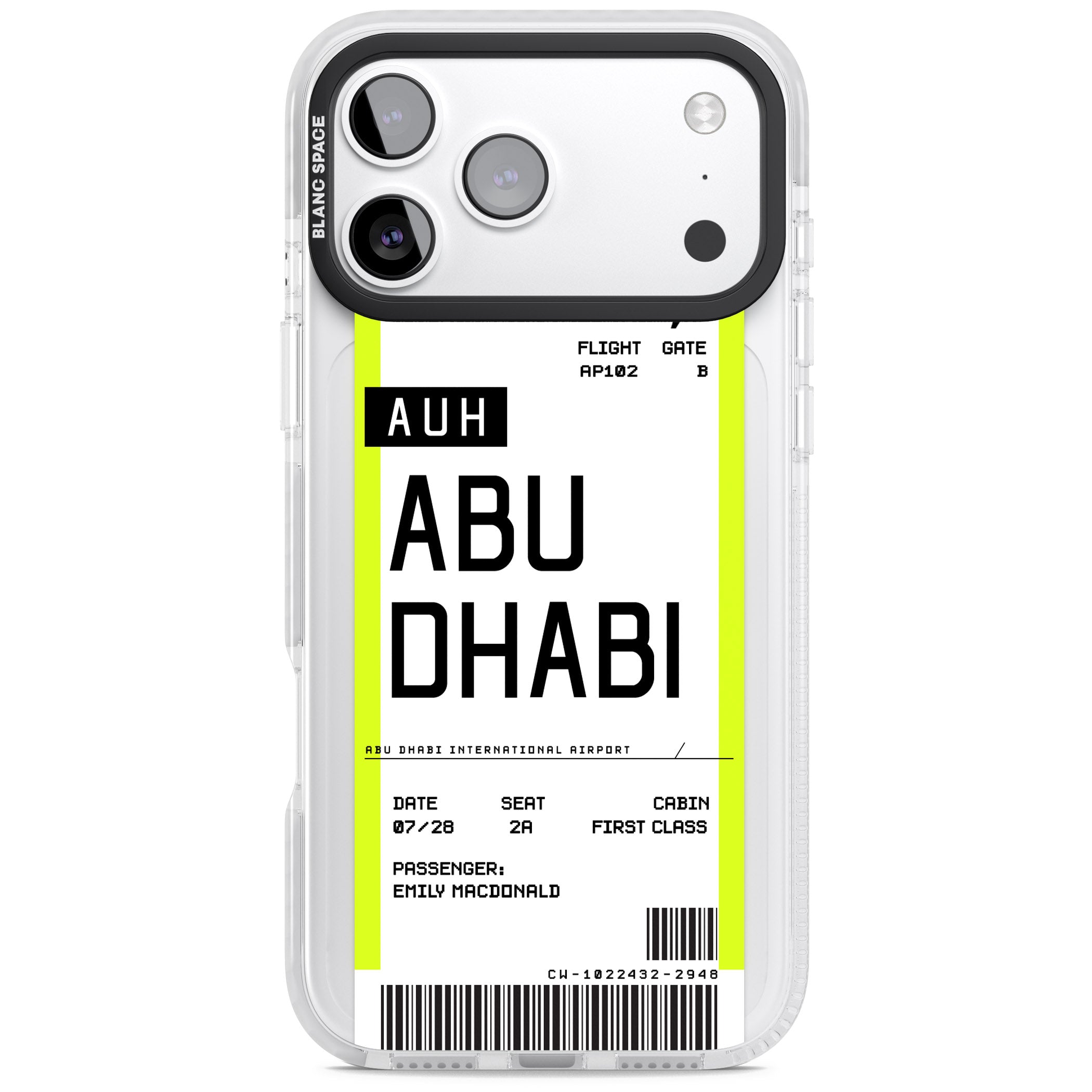 Personalised Abu Dhabi Boarding Pass iPhone 17 Pro Impact Clear Phone Case