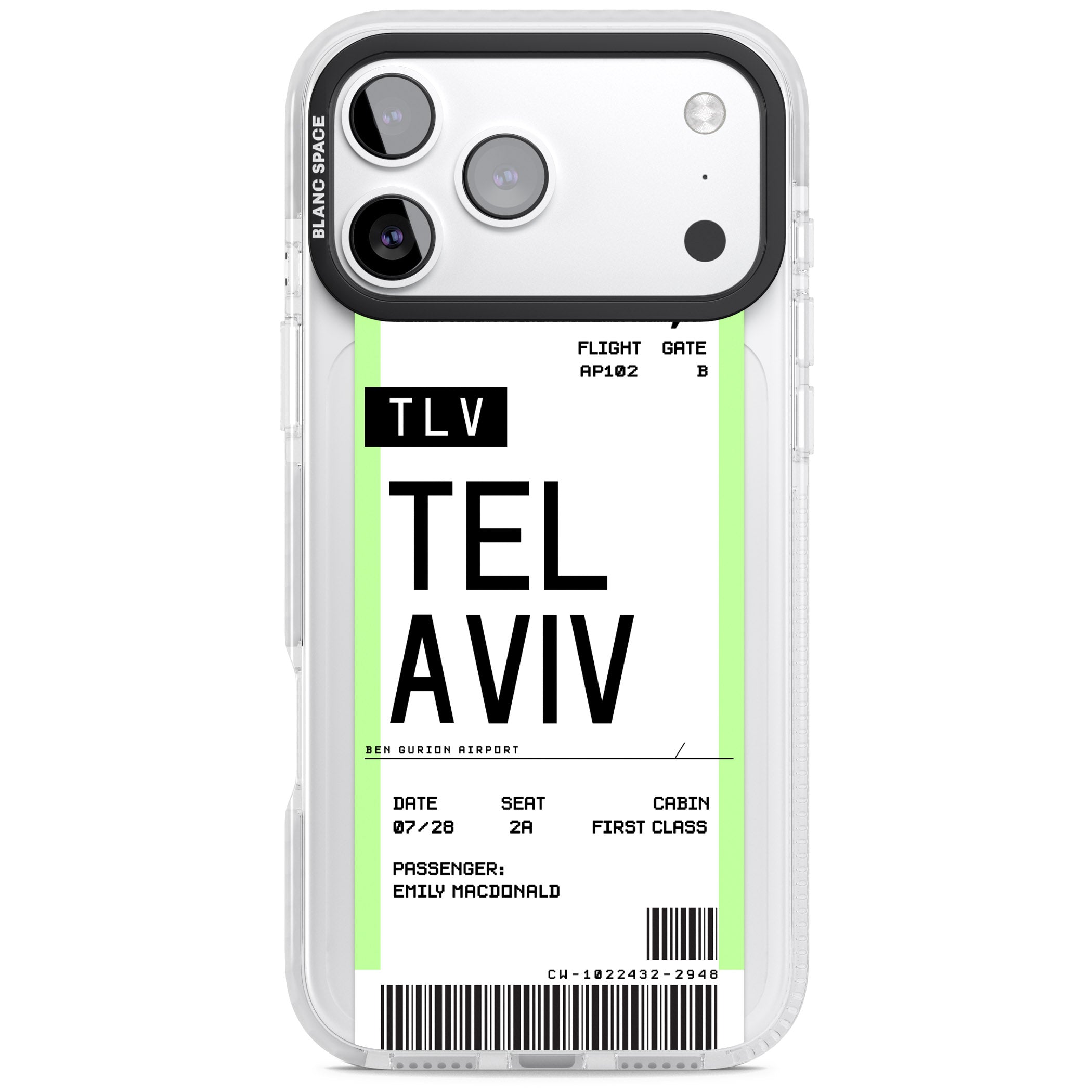 Personalised Tel Aviv Boarding Pass iPhone 17 Pro Impact Clear Phone Case