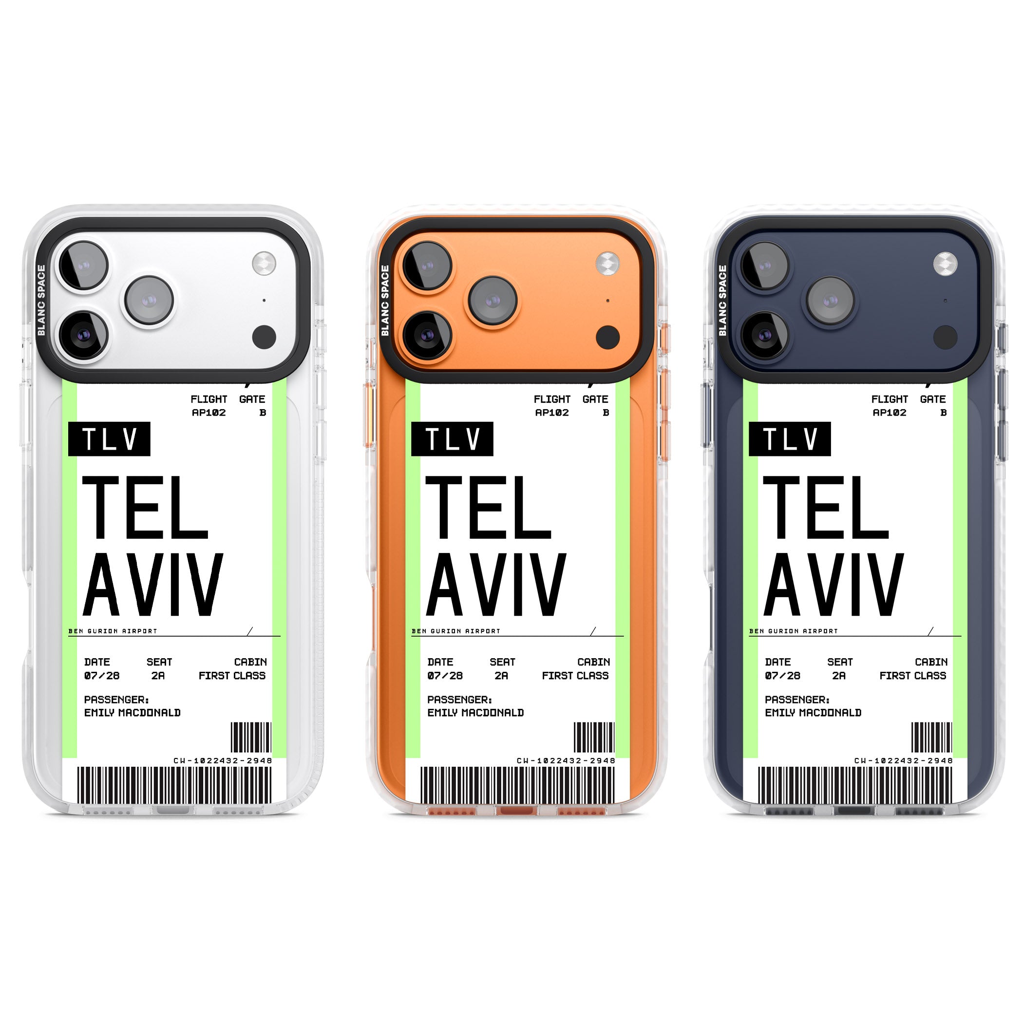Personalised Tel Aviv Boarding Pass iPhone 17 Pro Impact Clear Phone Case APT Impact Protection