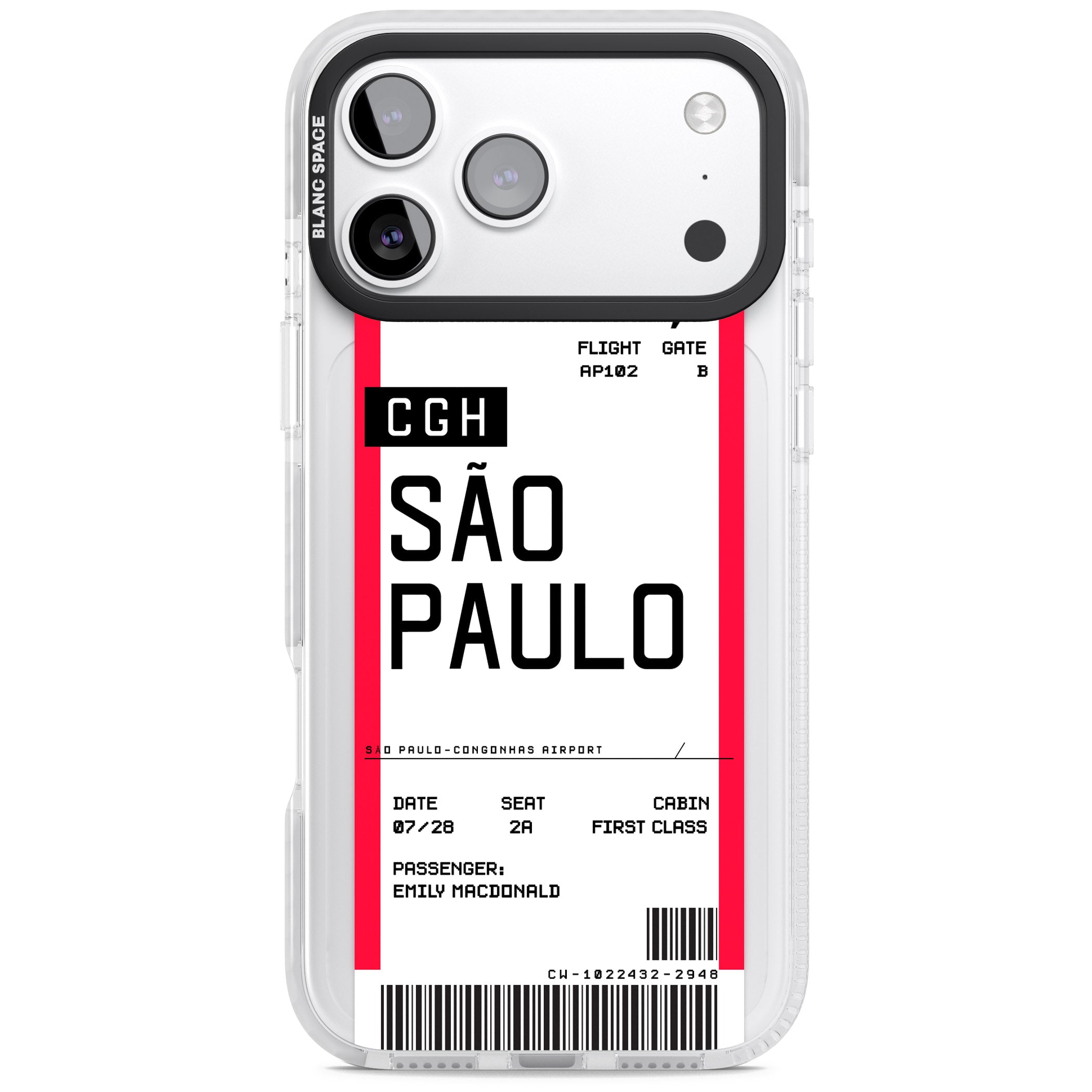 Personalised São Paulo Boarding Pass iPhone 17 Pro Impact Clear Phone Case